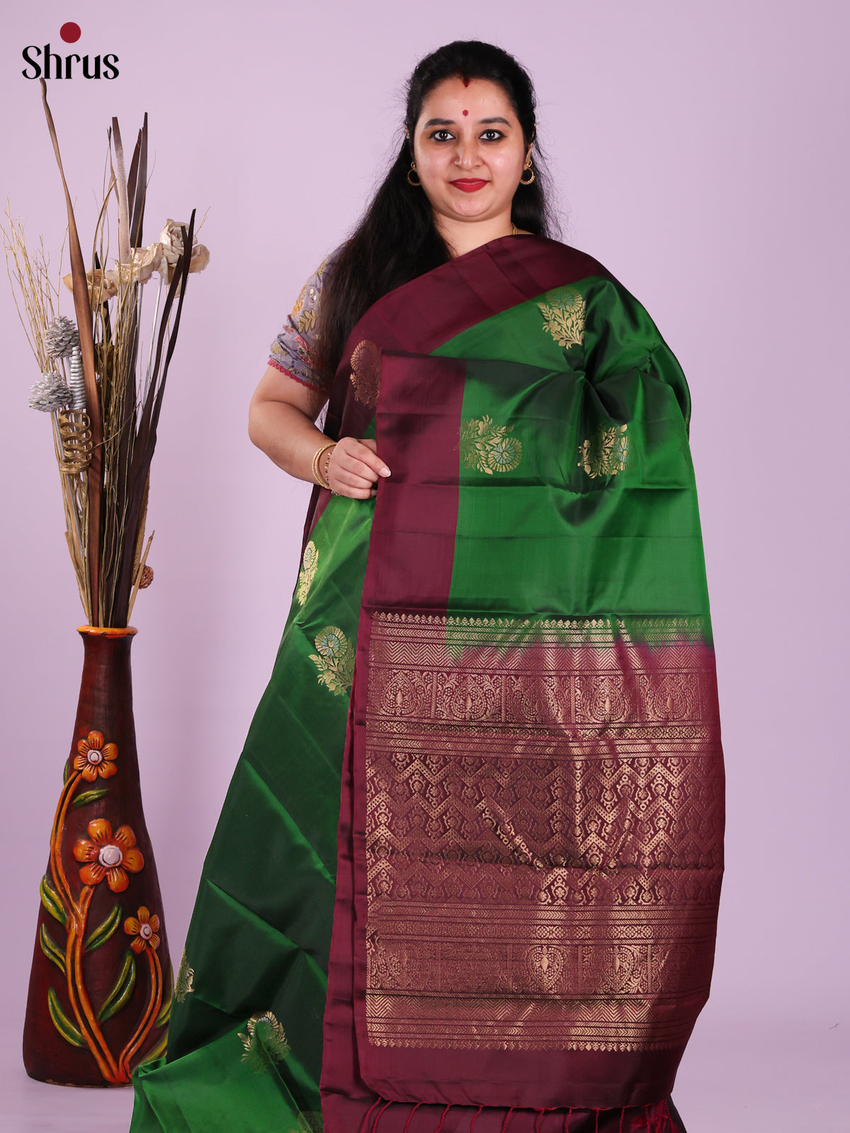 Green & Maroon - Softsilk-halfpure Saree