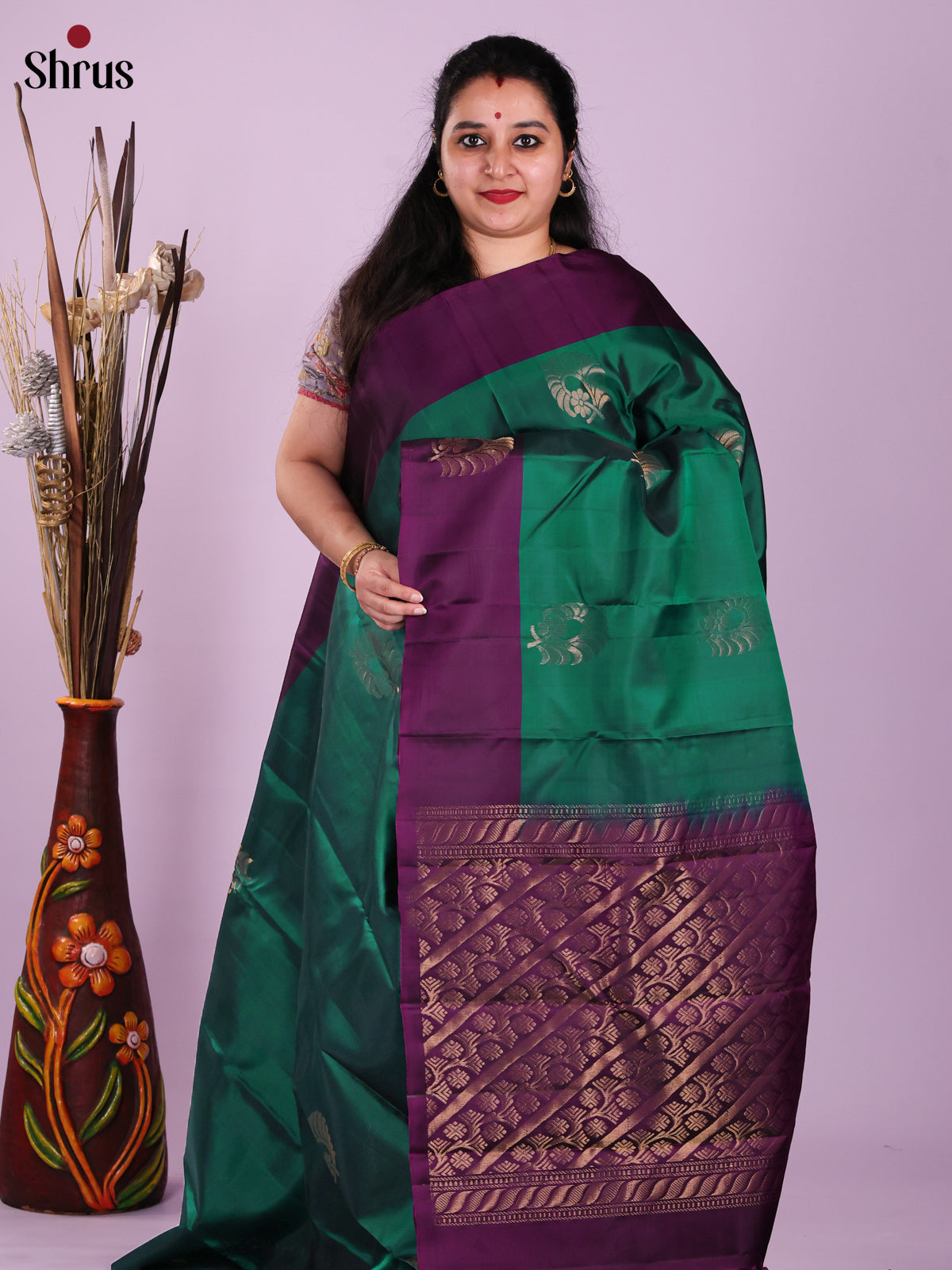 Green & Violet - Softsilk-halfpure Saree