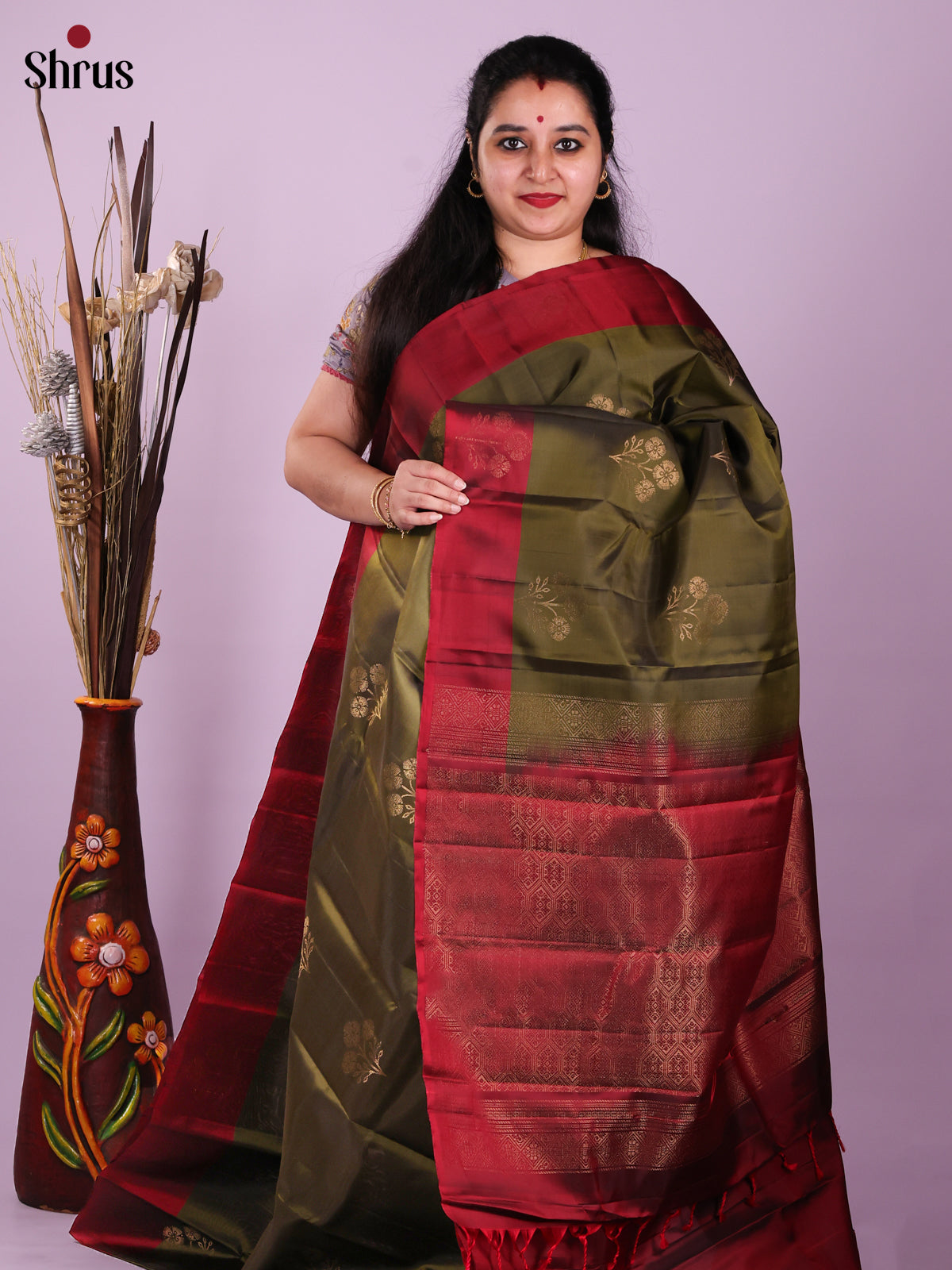 Green & Maroon - Softsilk-halfpure Saree
