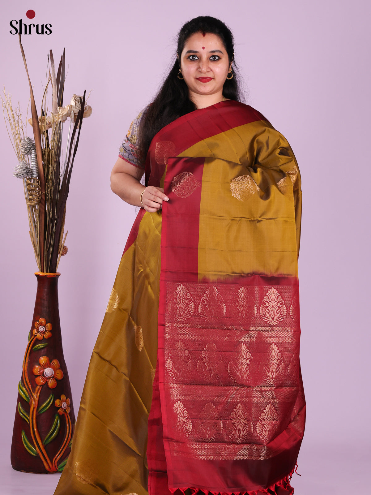Mehandi & Maroon - Softsilk-halfpure Saree
