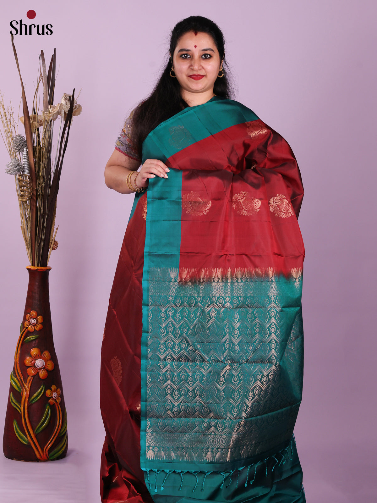 Maroon & Blue - Softsilk-halfpure Saree
