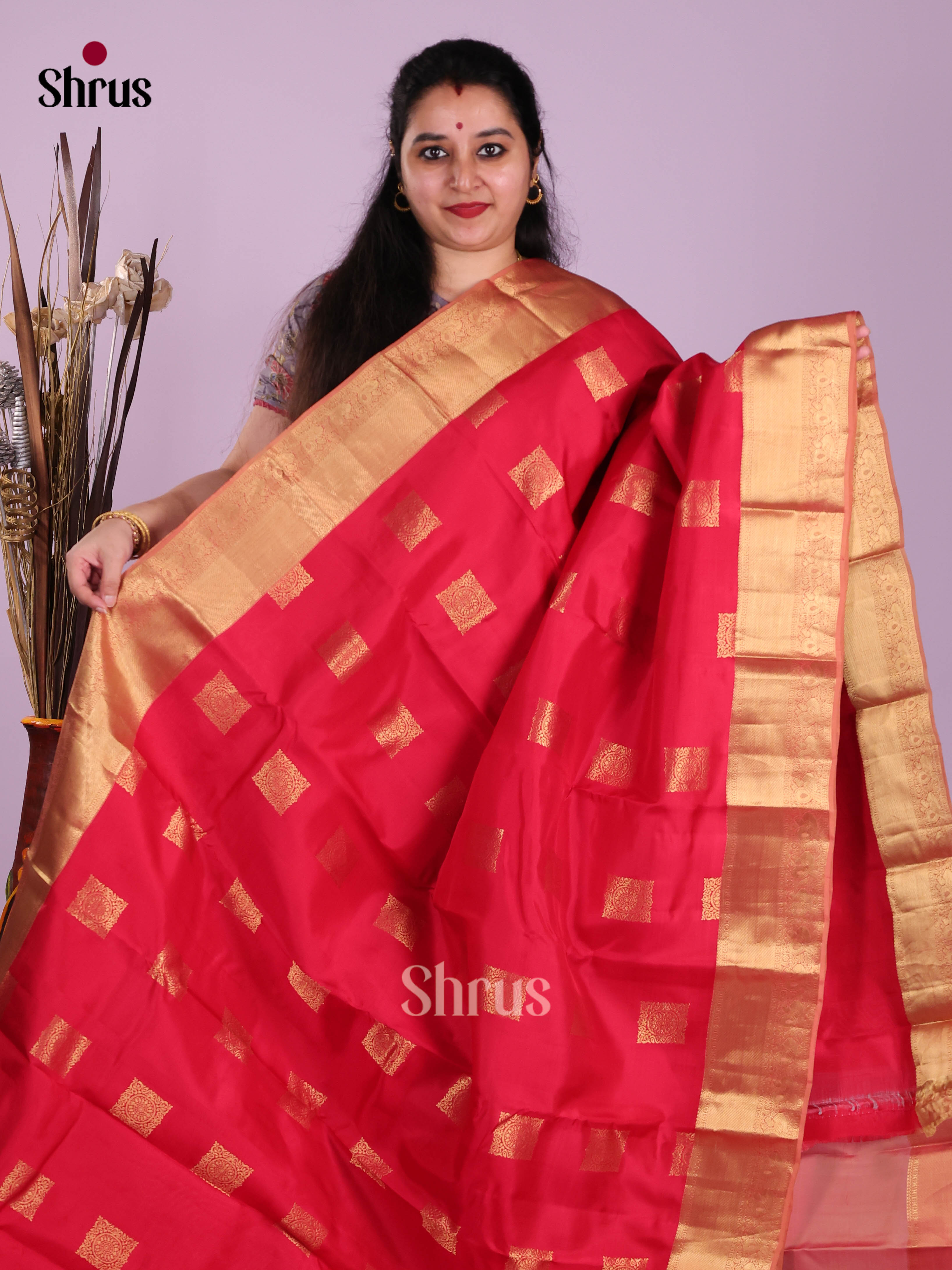 Red & Brick- Kanchipuram-halfpure Saree