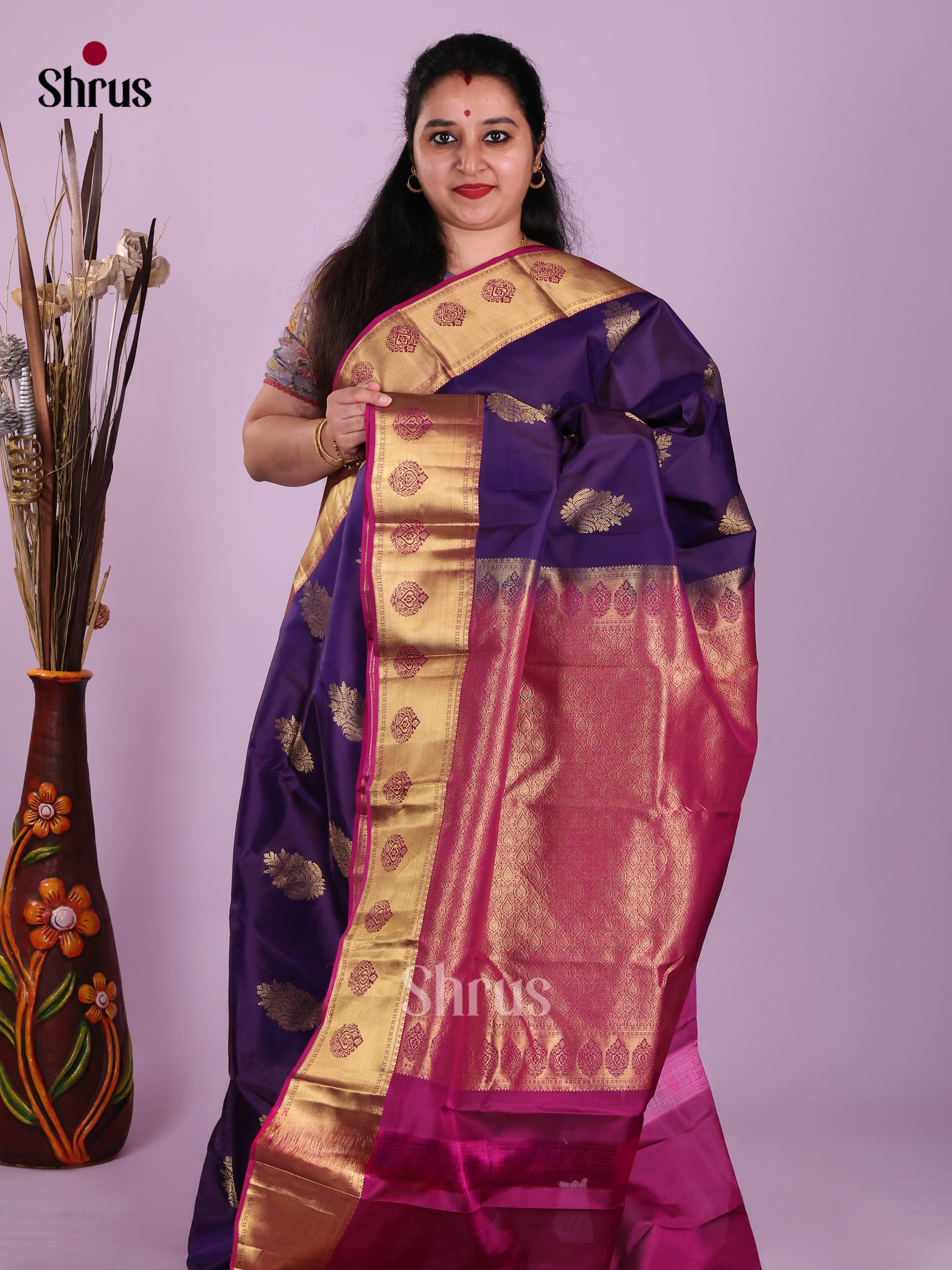 Violet & Purple- Kanchipuram-halfpure Saree