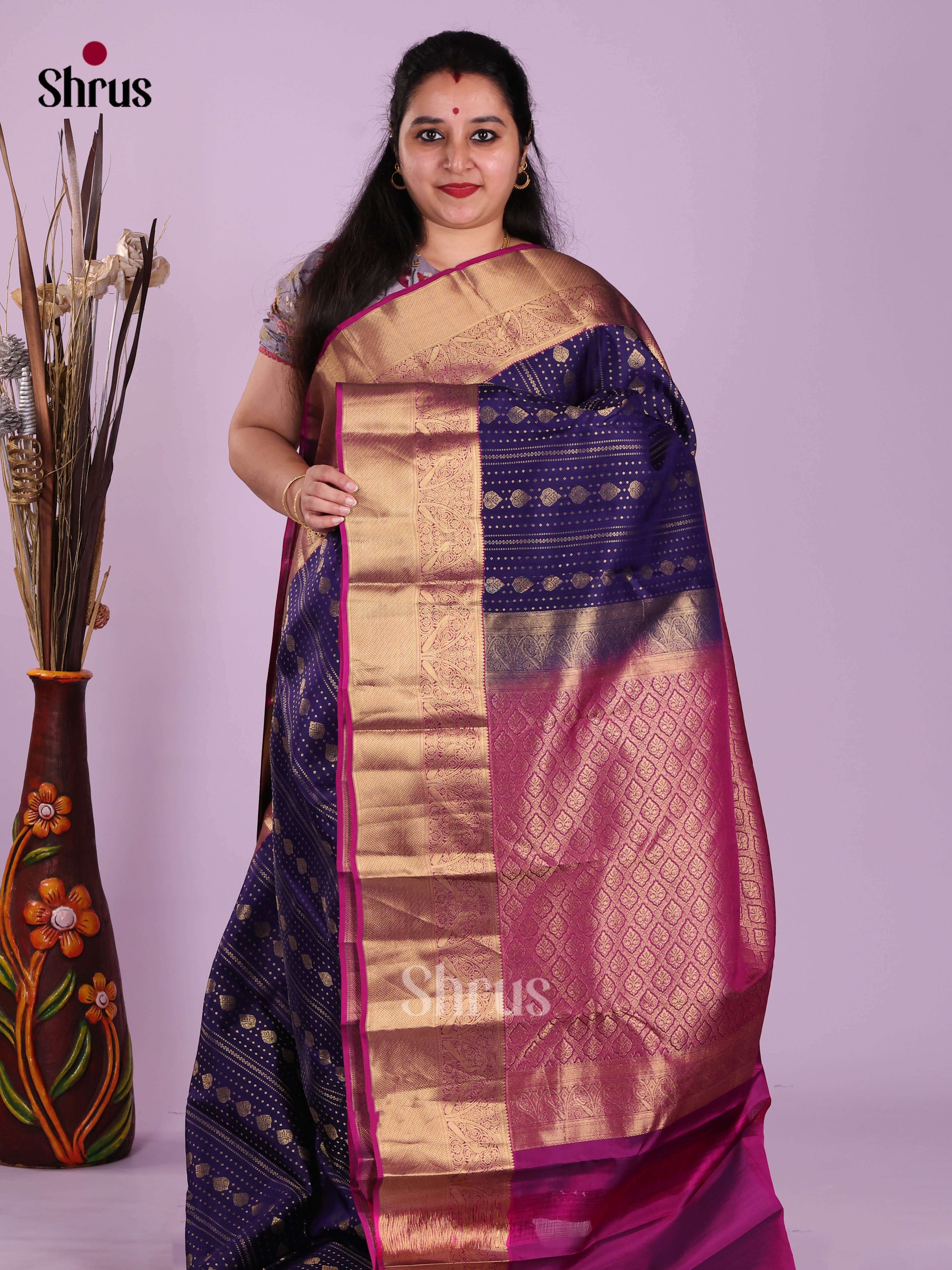 Blue & Purple - Kanchipuram-halfpure Saree