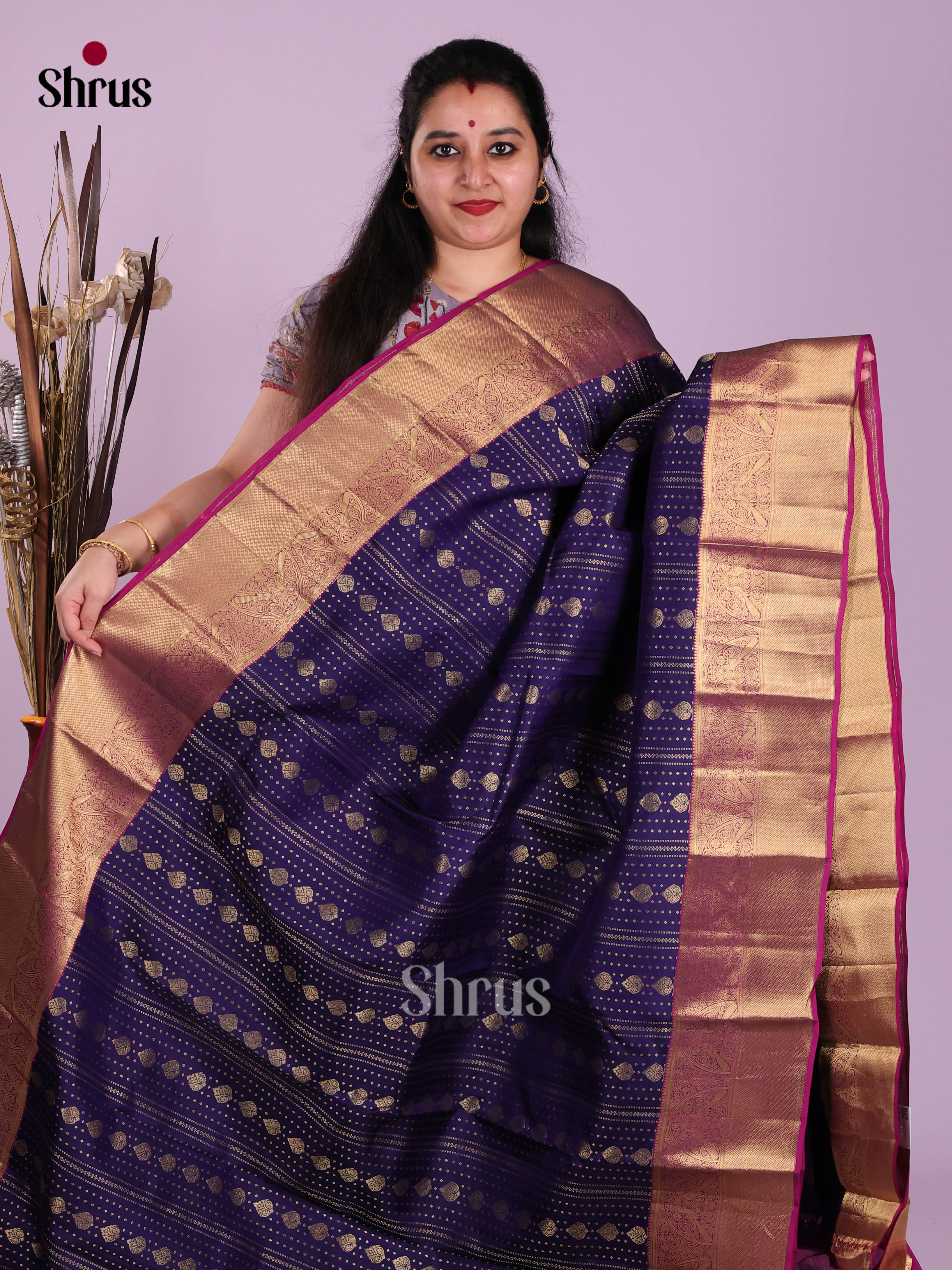 Blue & Purple - Kanchipuram-halfpure Saree