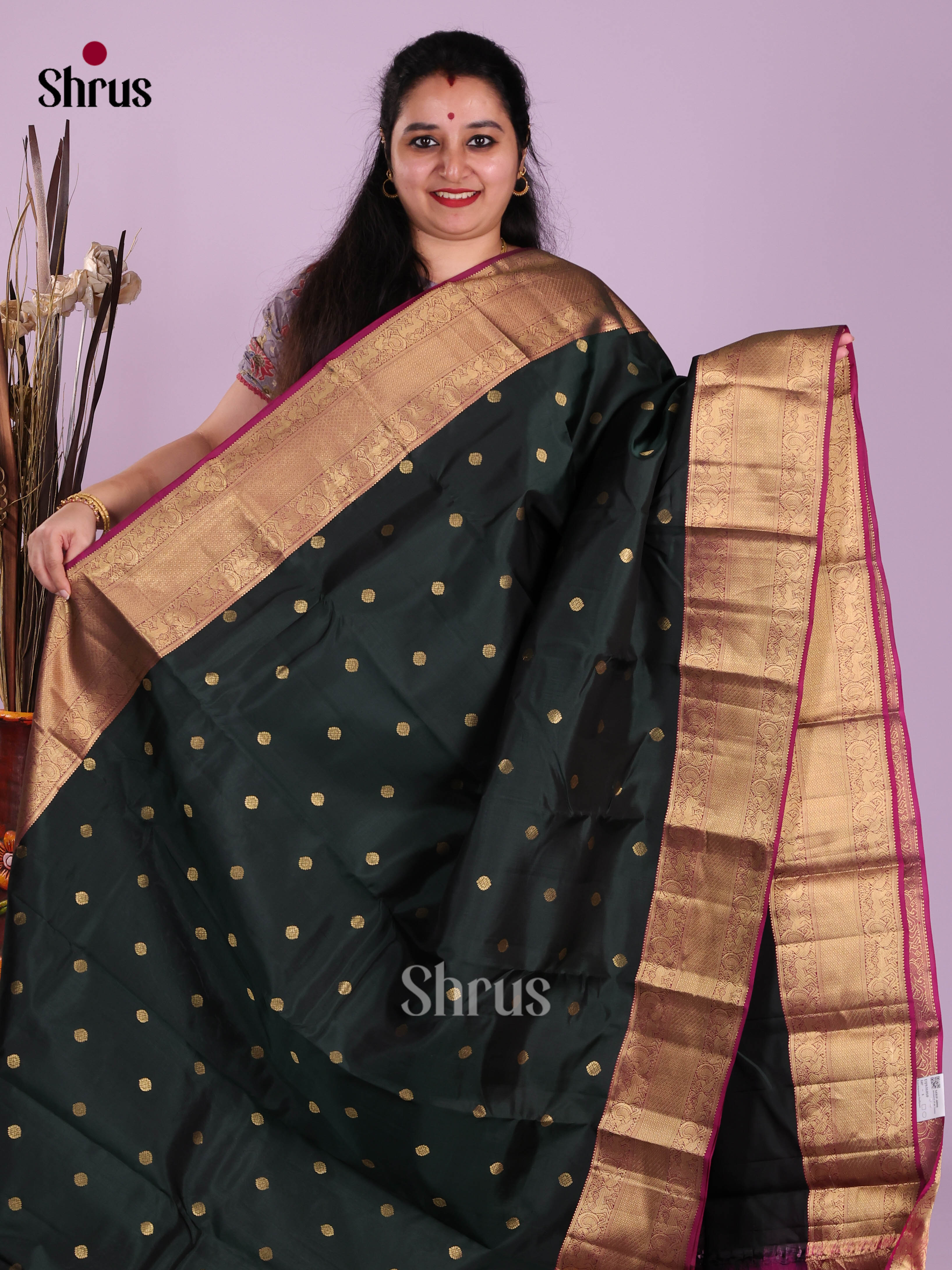 Dark Green & Purple - Kanchipuram-halfpure Saree