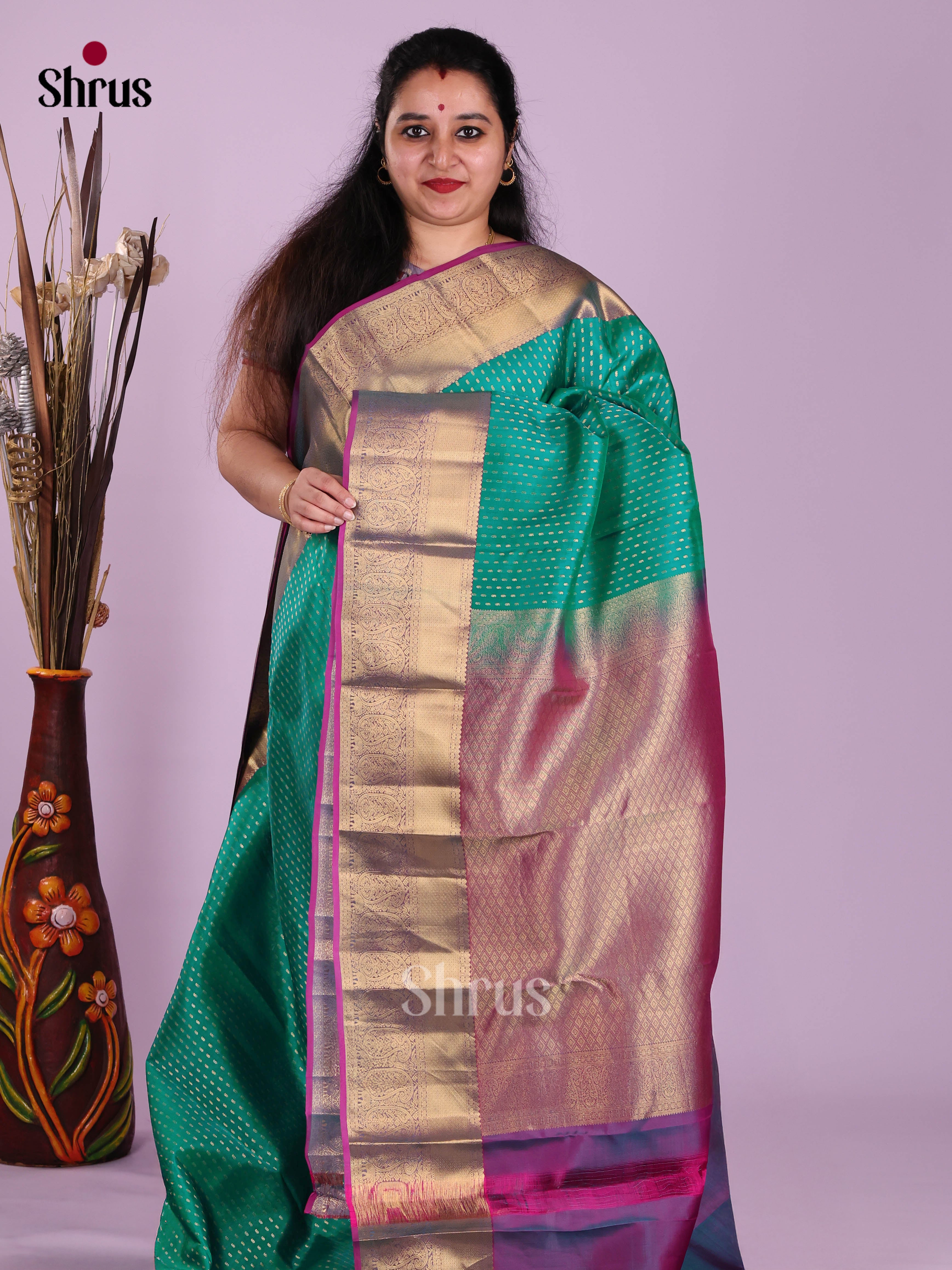 Green & Purple - Kanchipuram-halfpure Saree