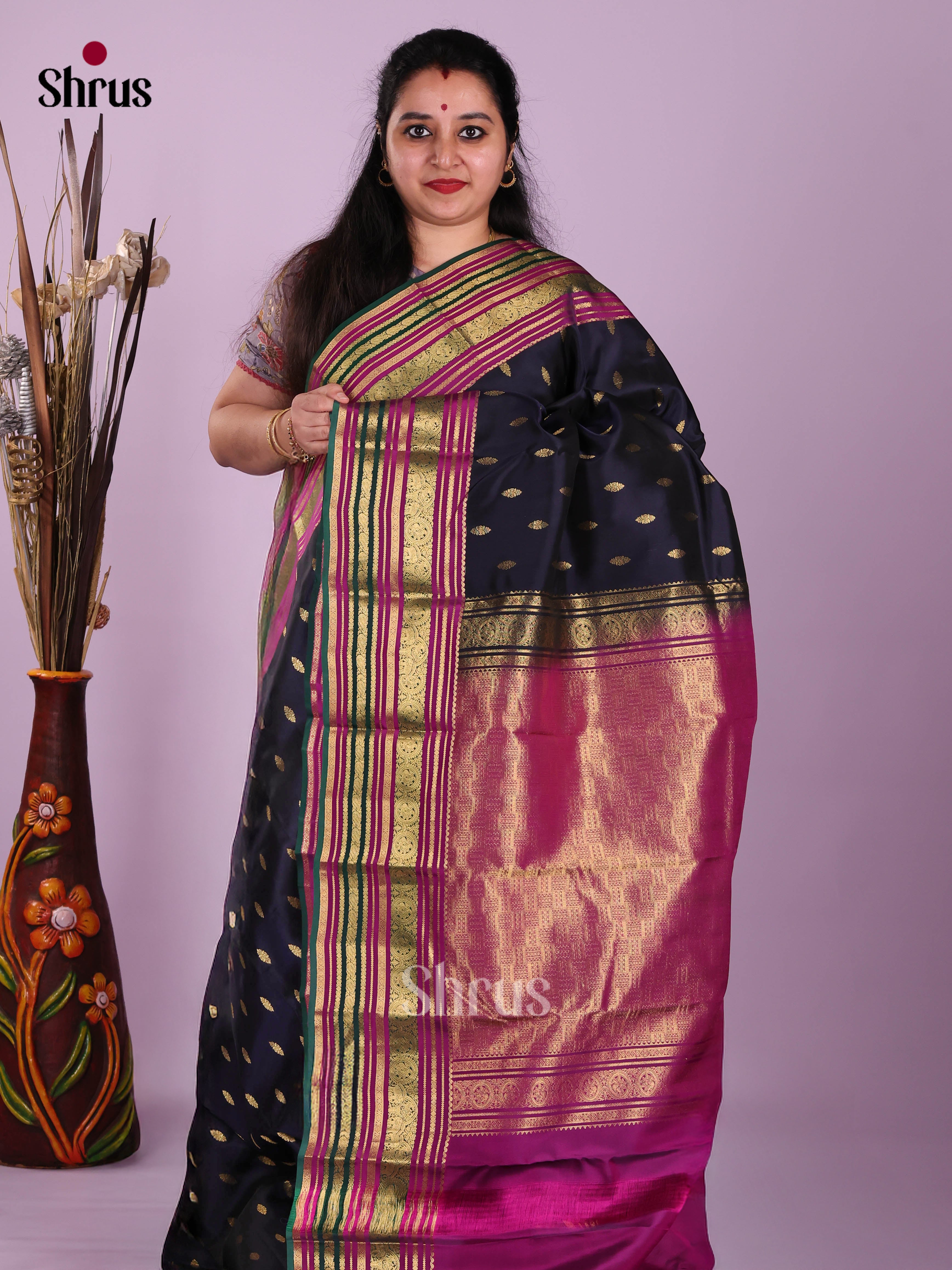 Blue & Purple - Kanchipuram-halfpure Saree