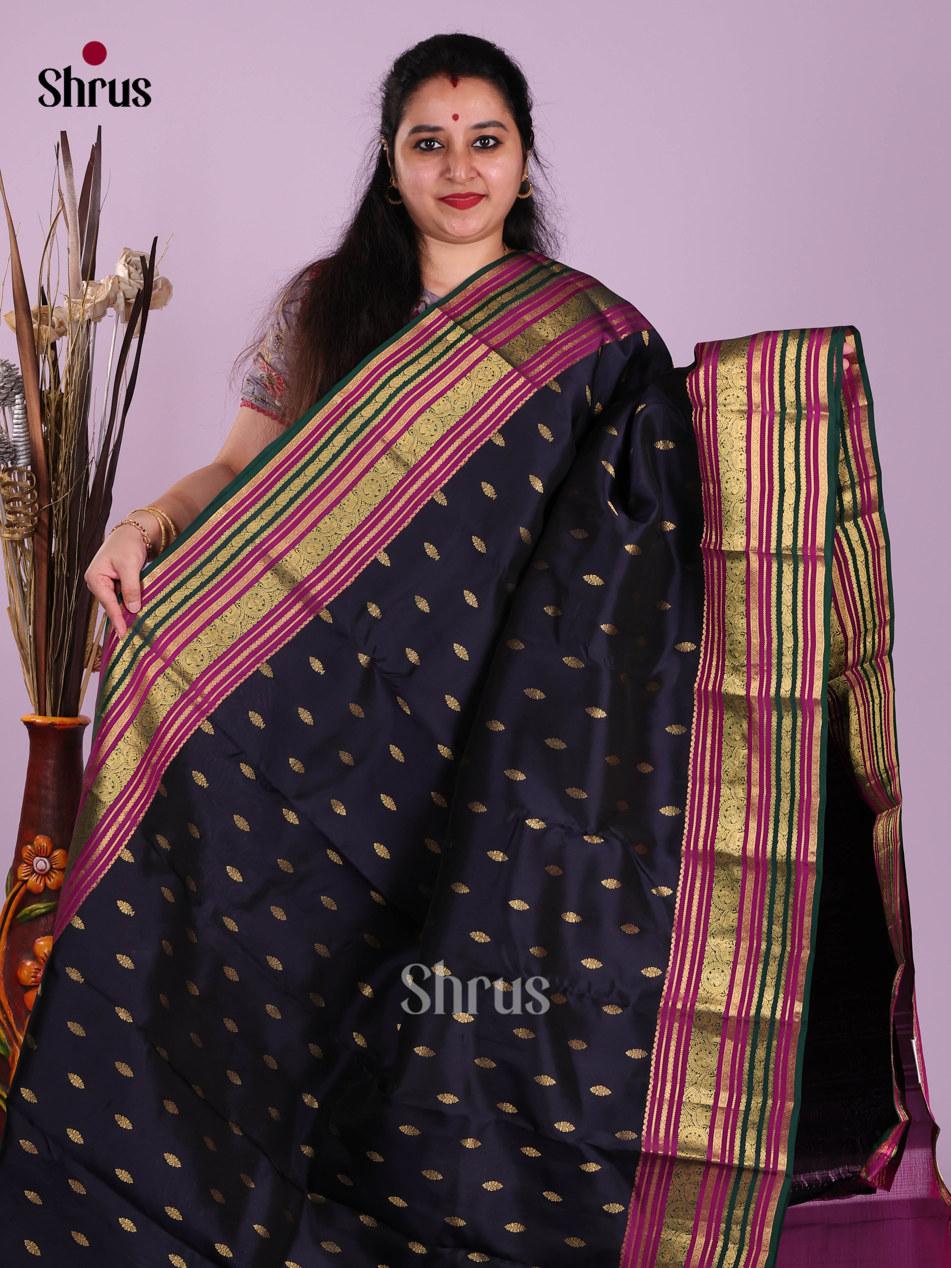 Blue & Purple - Kanchipuram-halfpure Saree