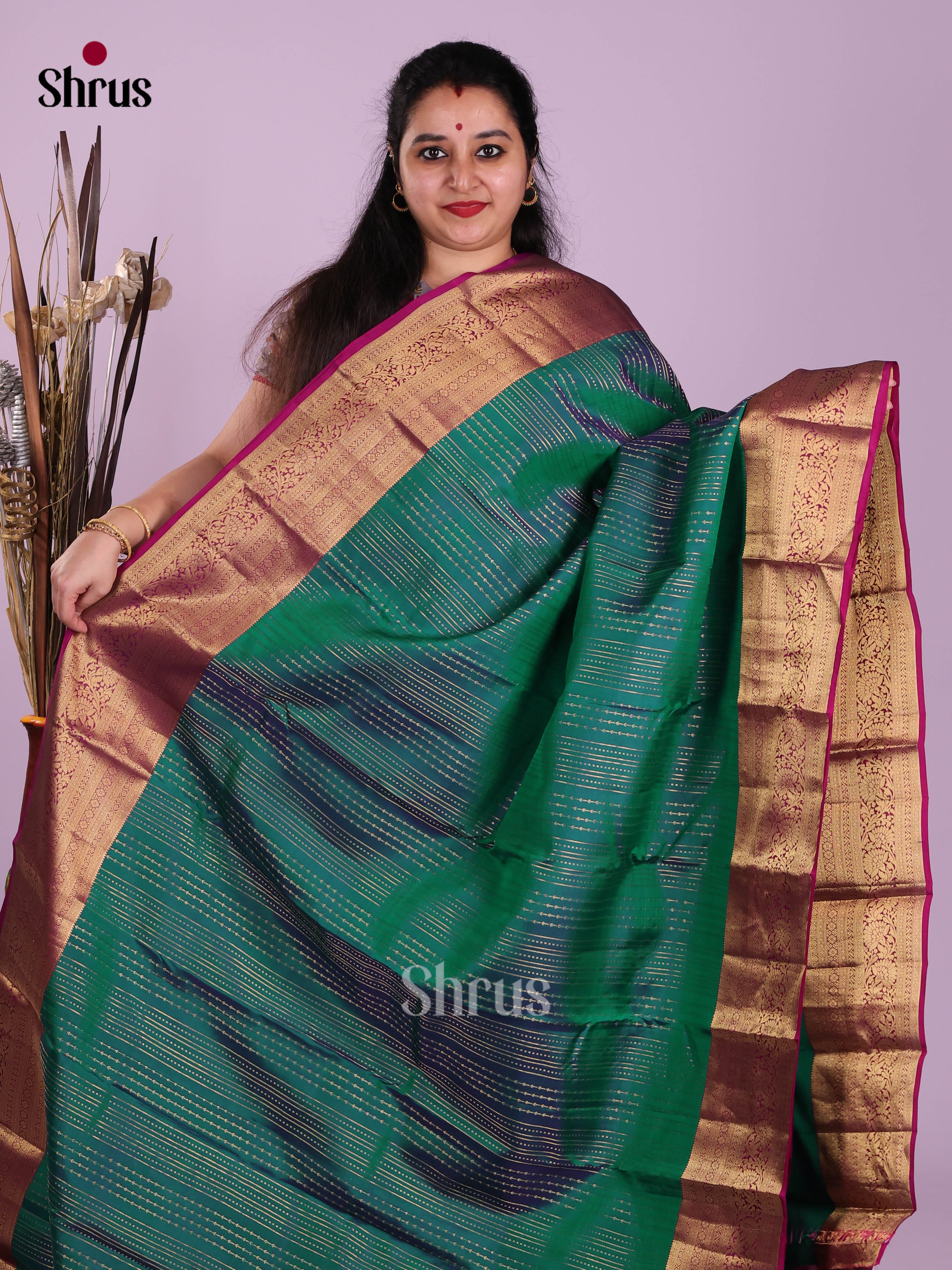 Green & Purple - Kanchipuram-halfpure Saree