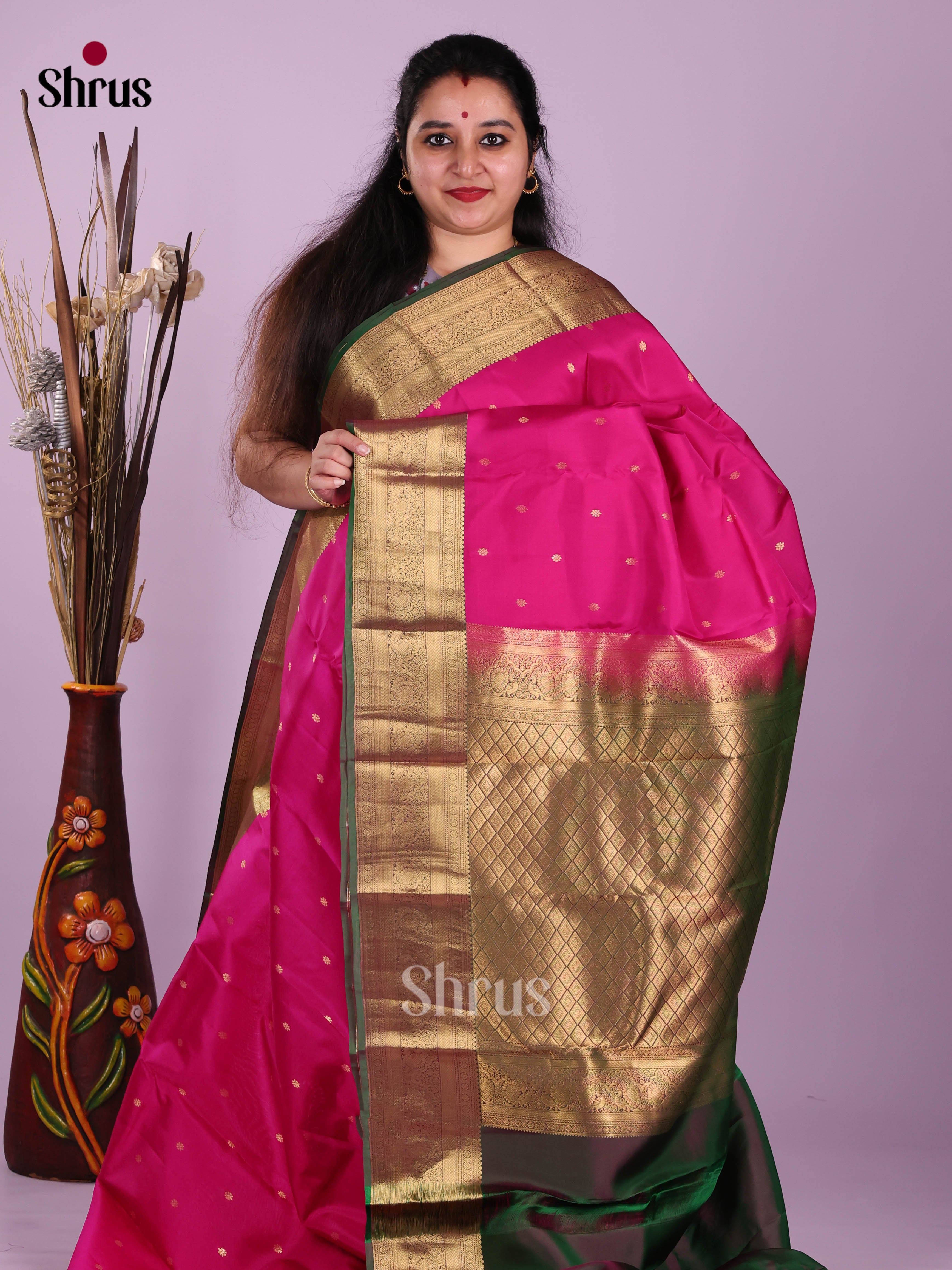 Pink & Green - Kanchipuram-halfpure Saree