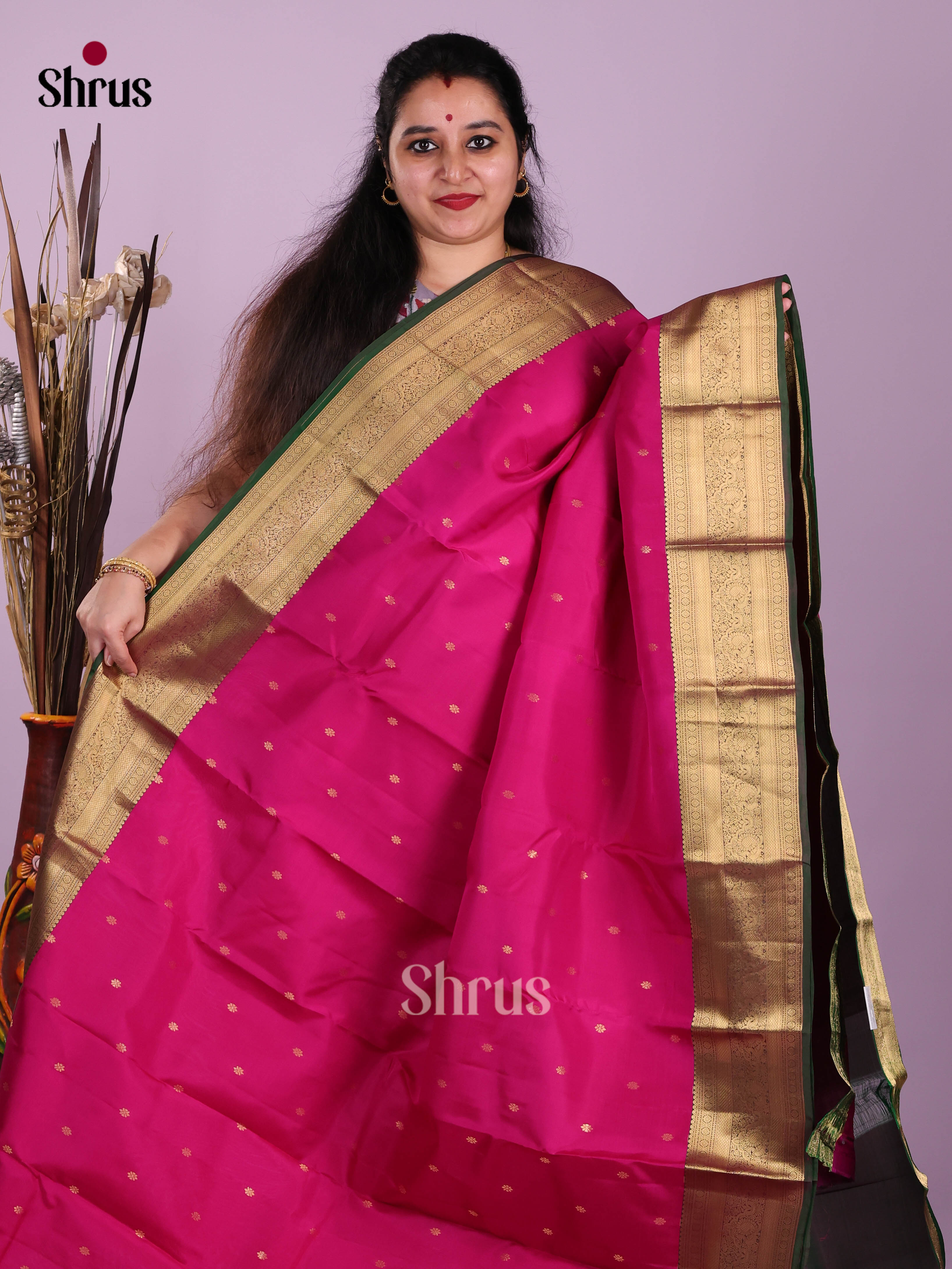 Pink & Green - Kanchipuram-halfpure Saree