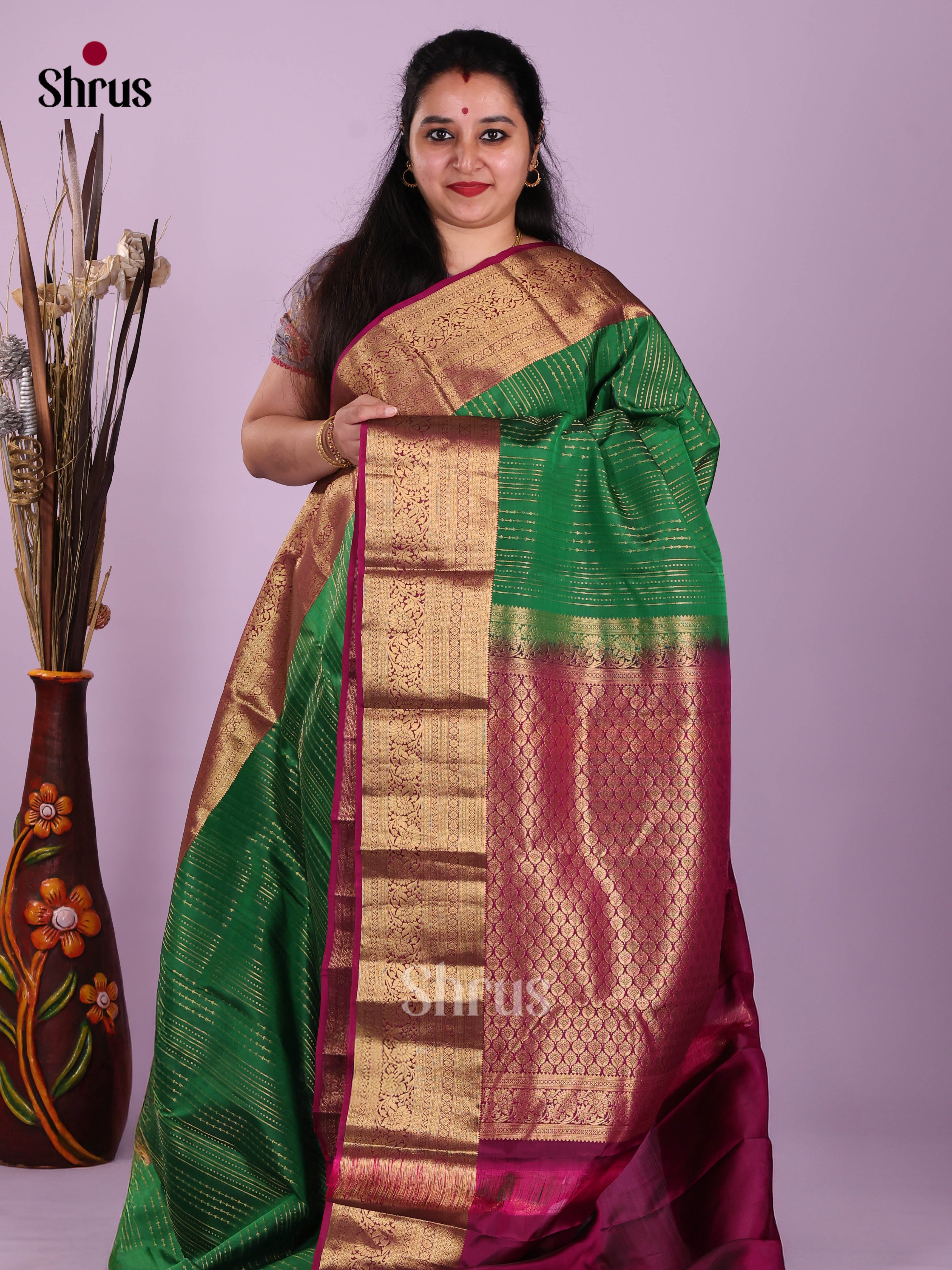Green & Purple - Kanchipuram-halfpure Saree