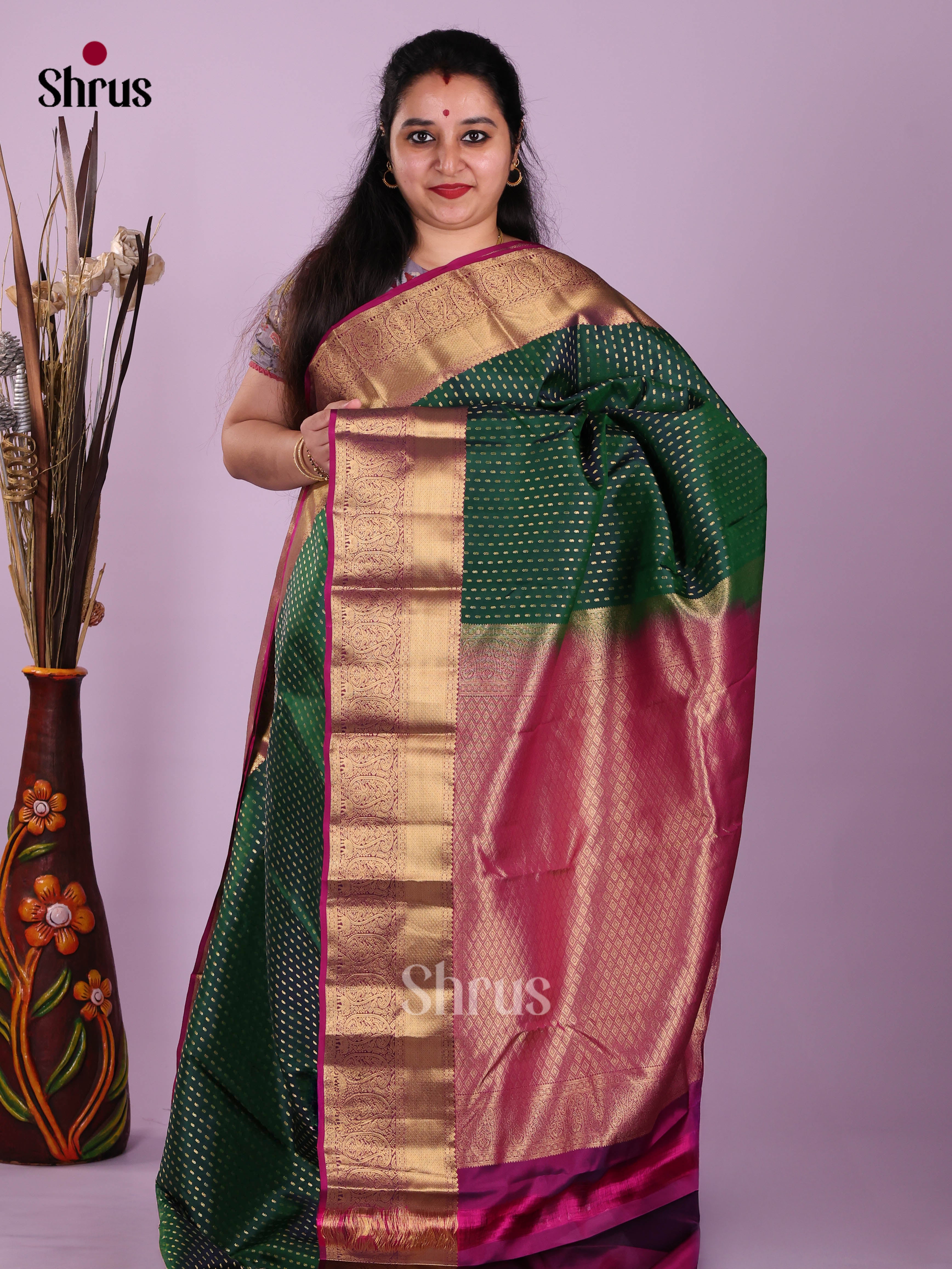 Green & Purple- Kanchipuram-halfpure Saree