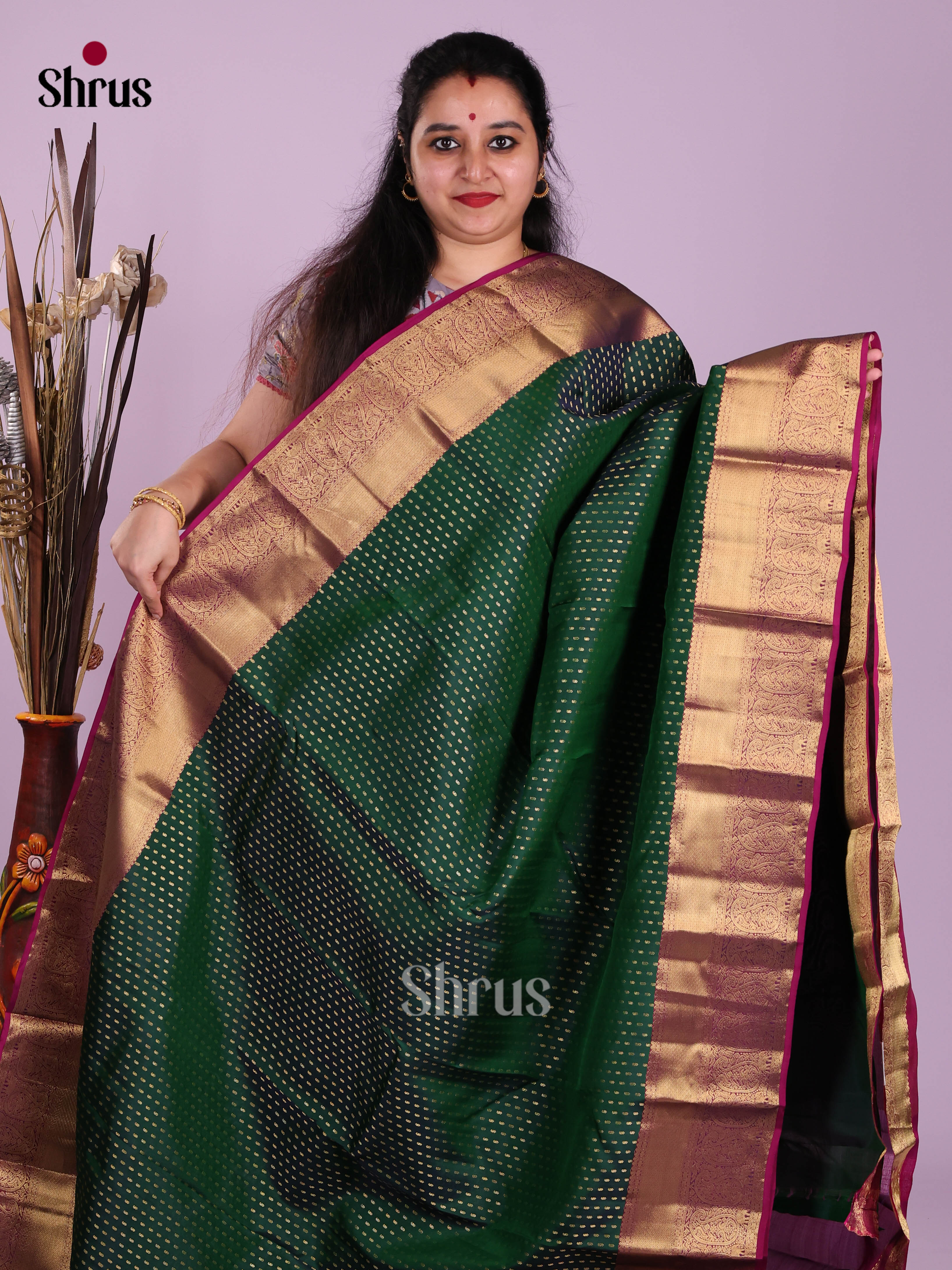 Green & Purple- Kanchipuram-halfpure Saree