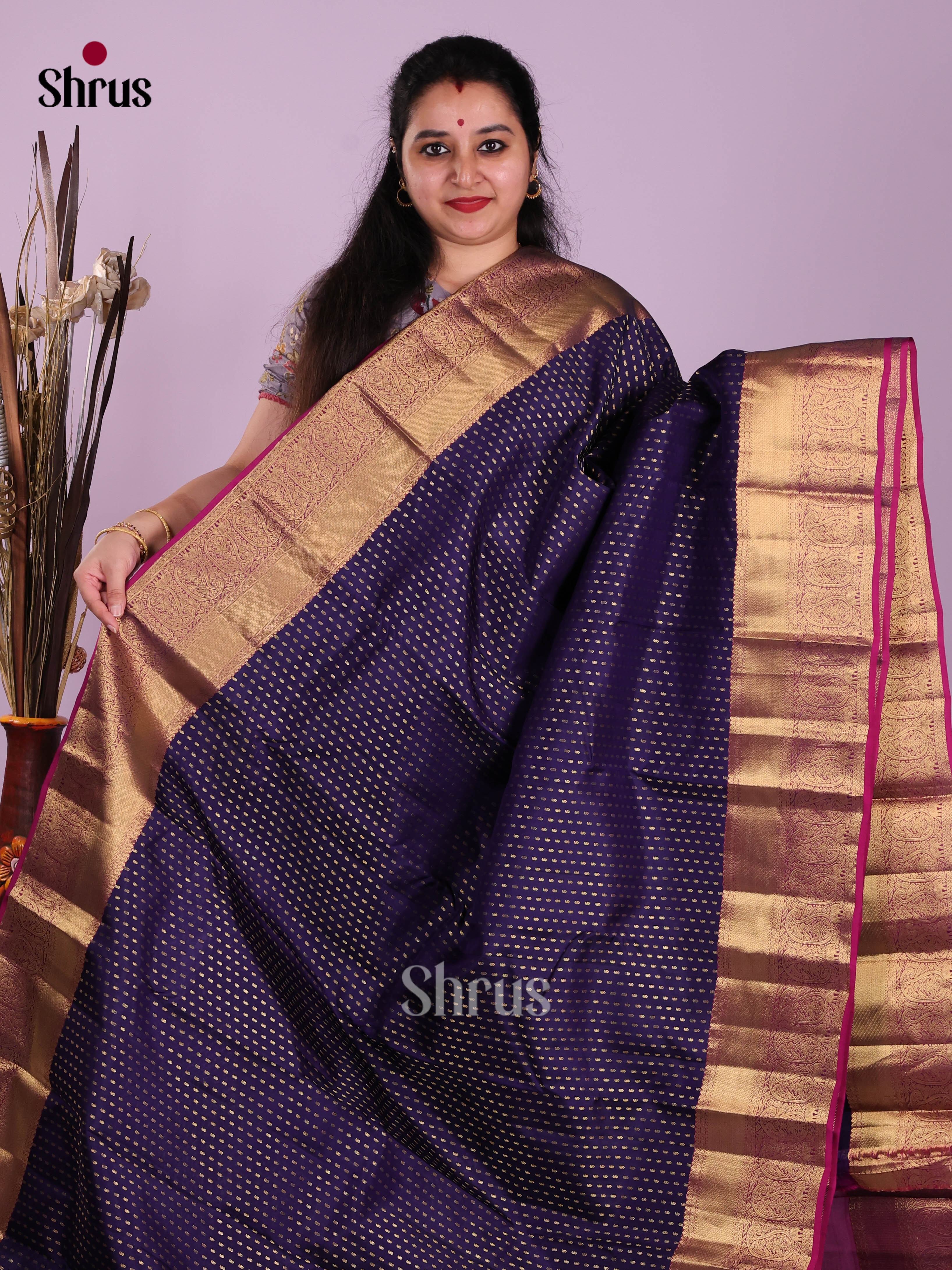 Blue & Purple - Kanchipuram-halfpure Saree