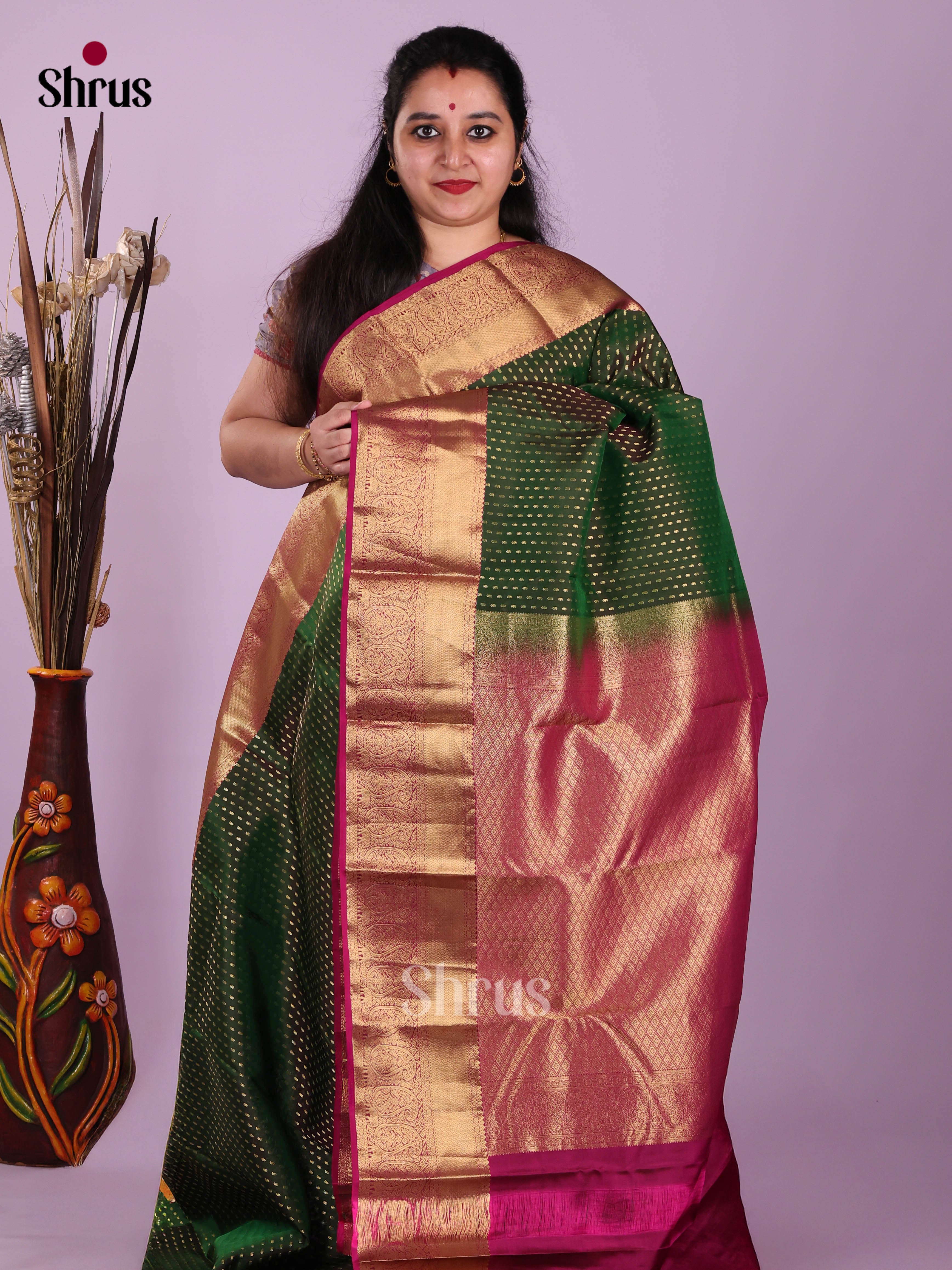 Green & Purple - Kanchipuram-halfpure Saree