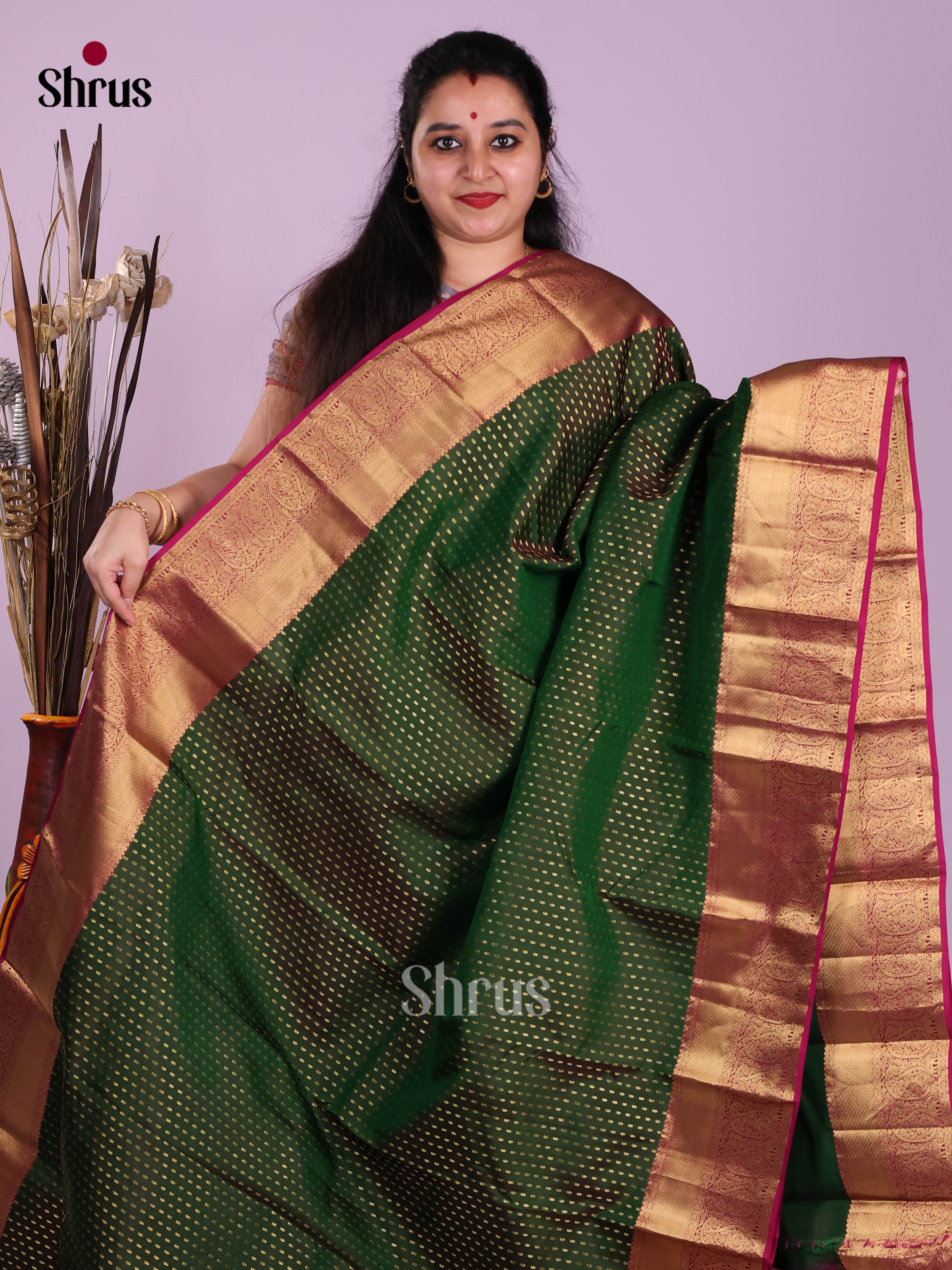 Green & Purple - Kanchipuram-halfpure Saree