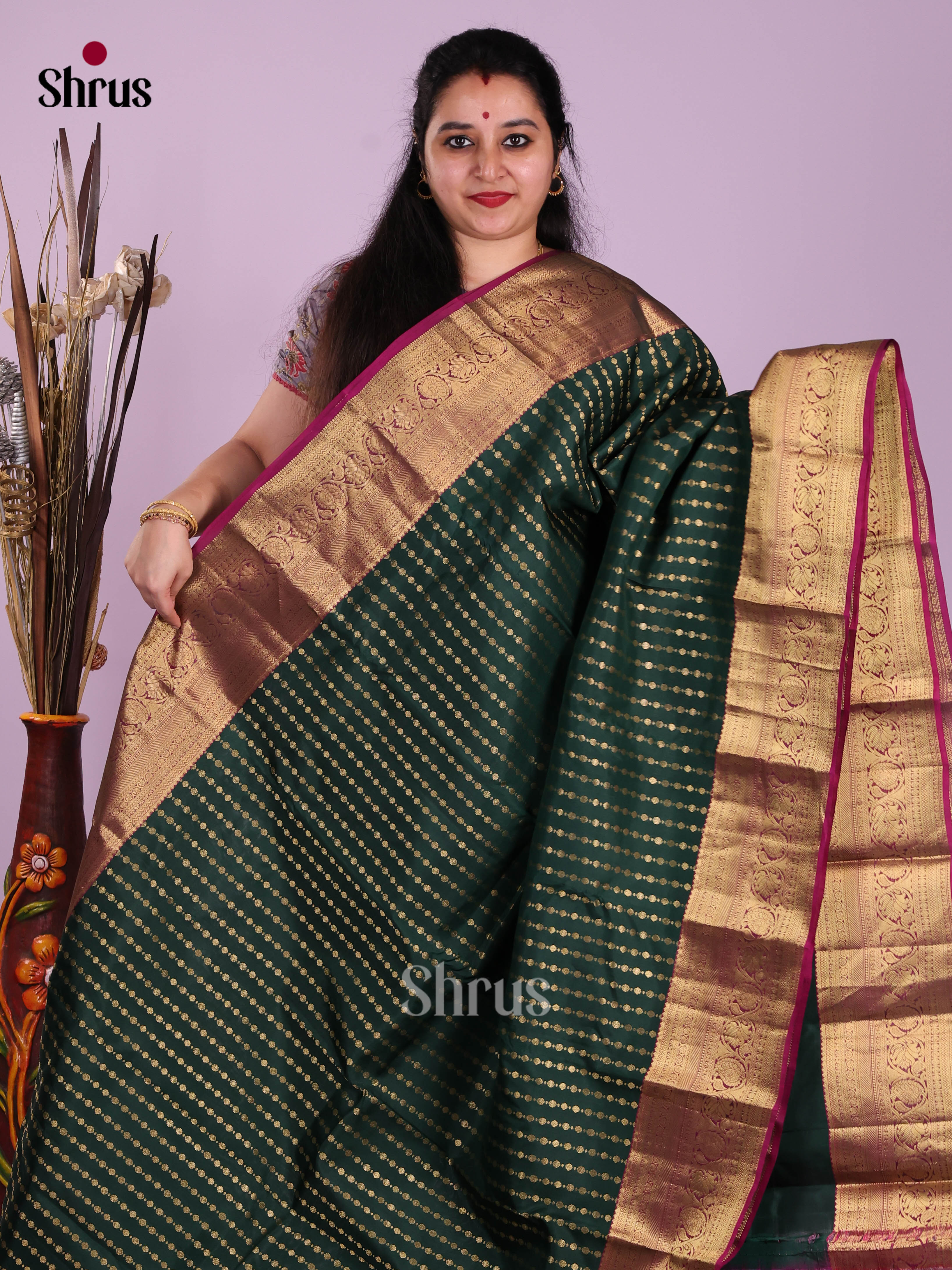 Green & Purple- Kanchipuram-halfpure Saree