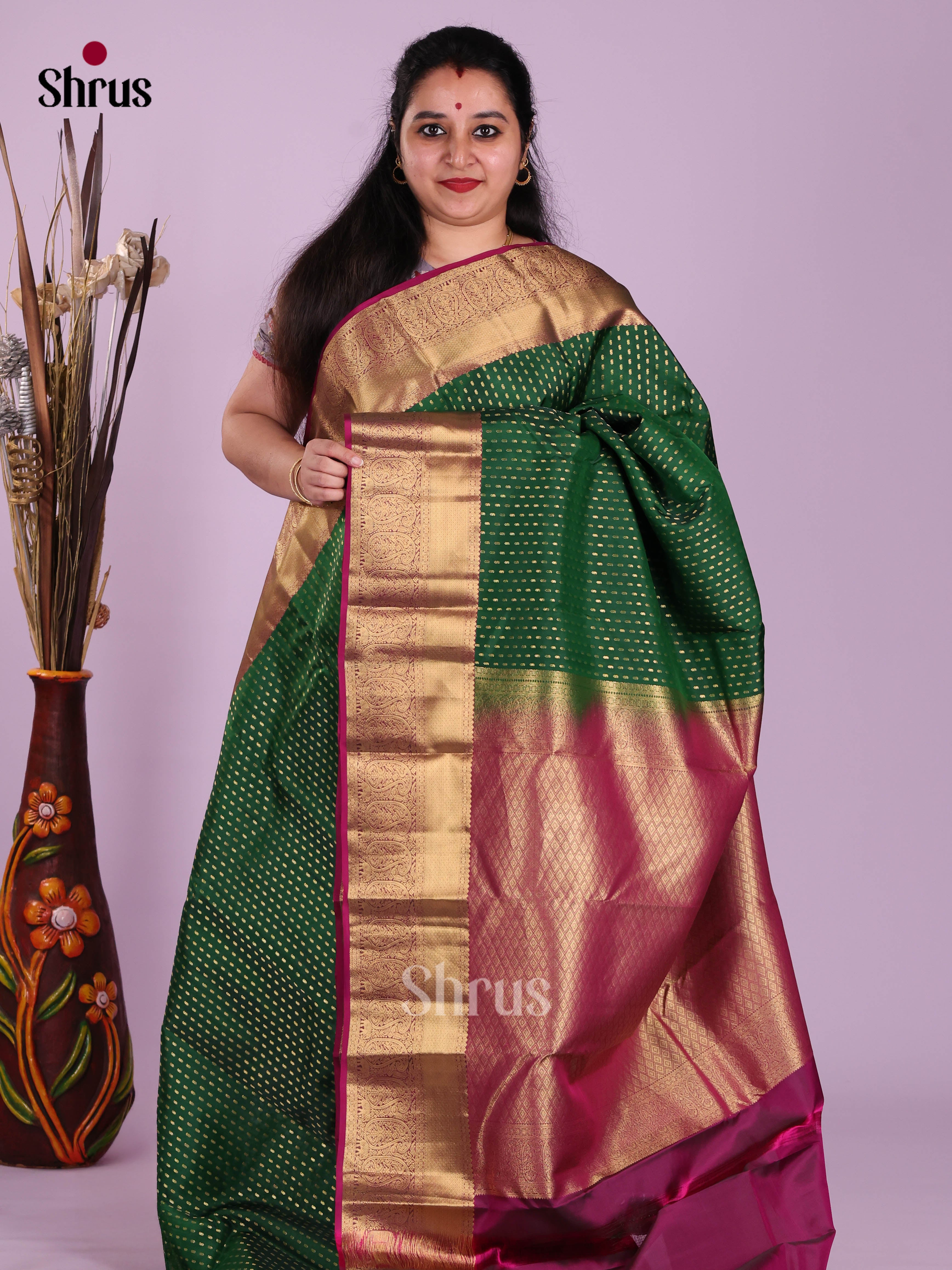 Green & Purple - Kanchipuram-halfpure Saree