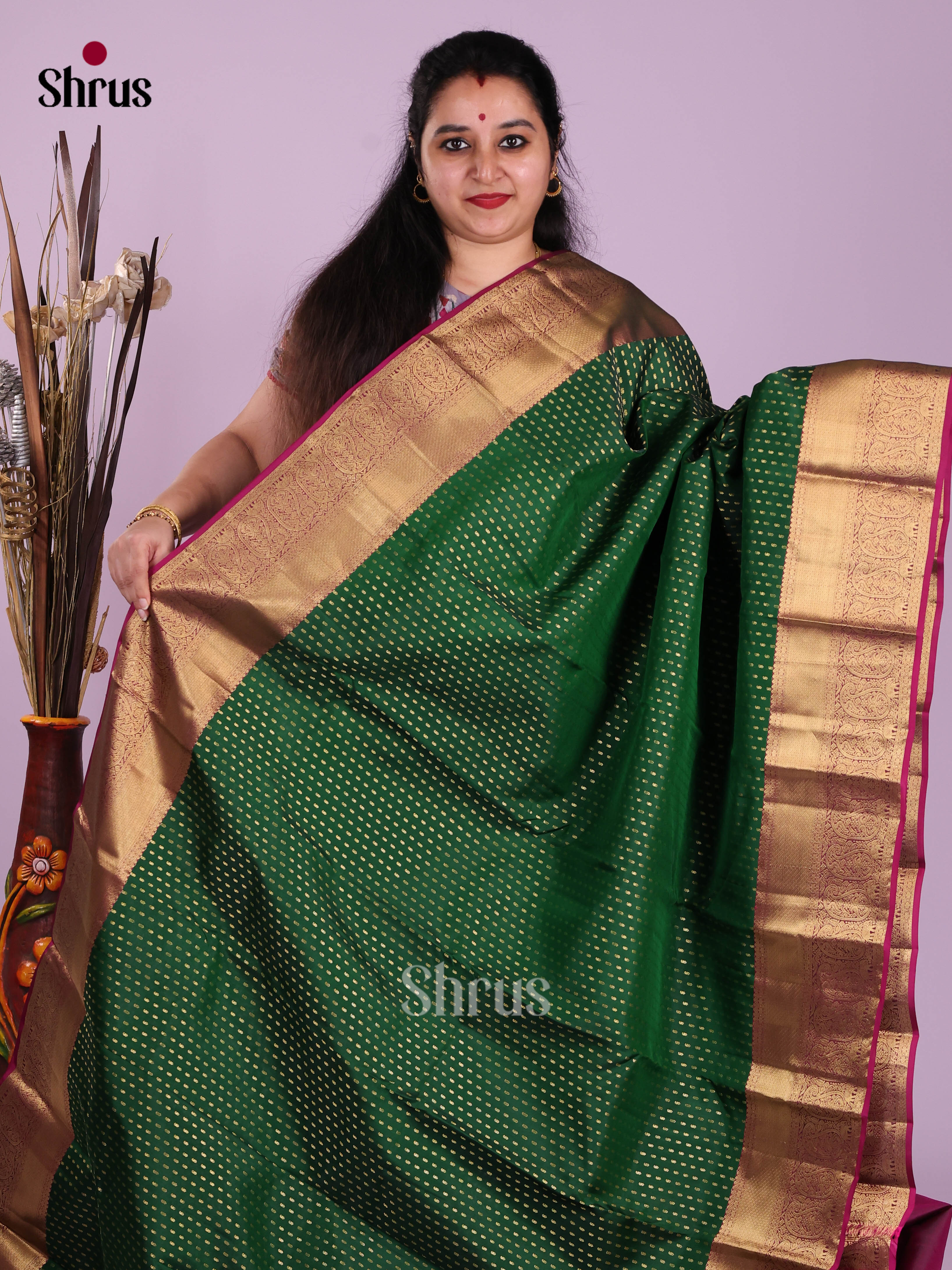 Green & Purple - Kanchipuram-halfpure Saree