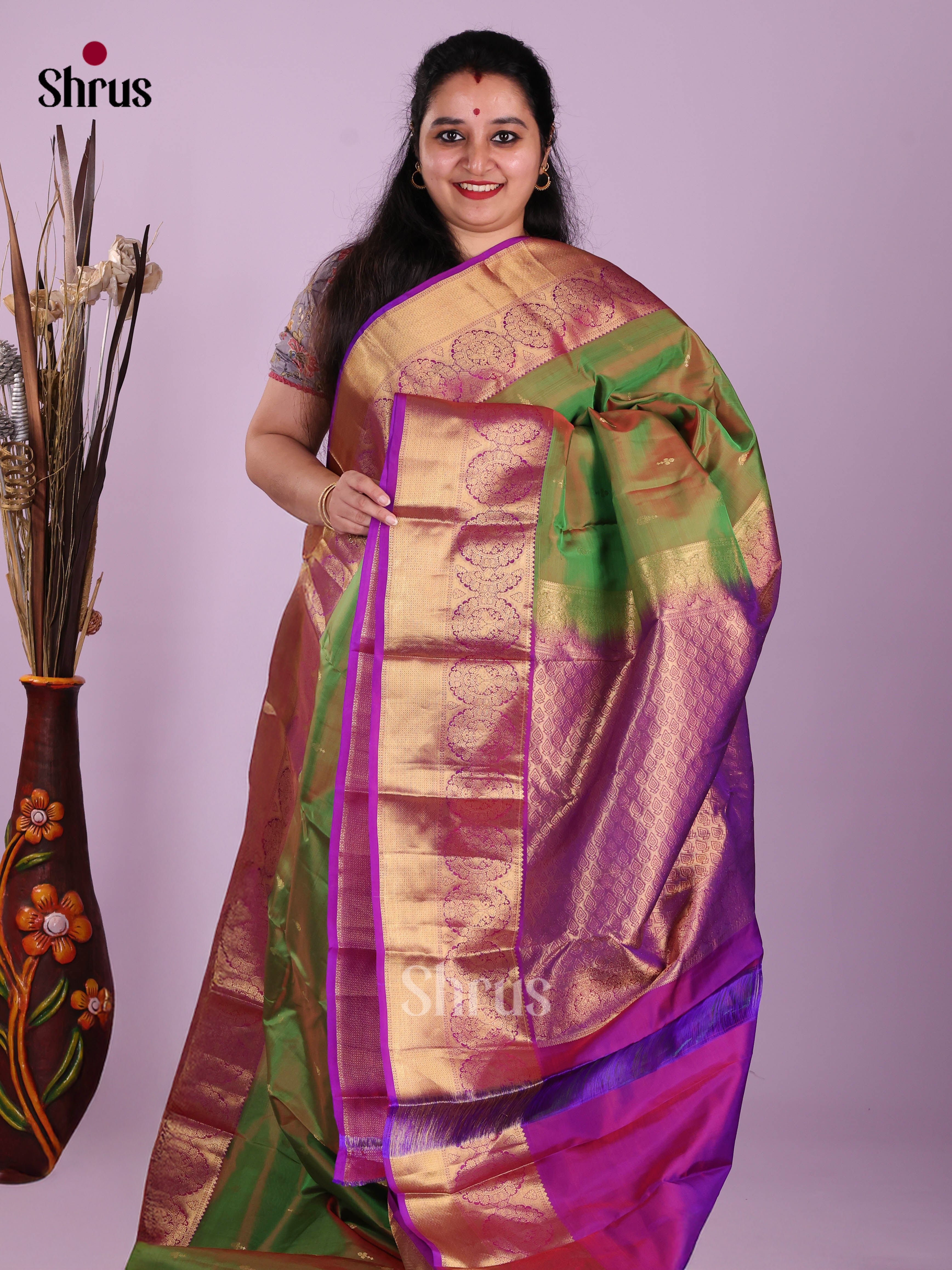 Double Shaded Green & Purple- Kanchipuram-halfpure Saree