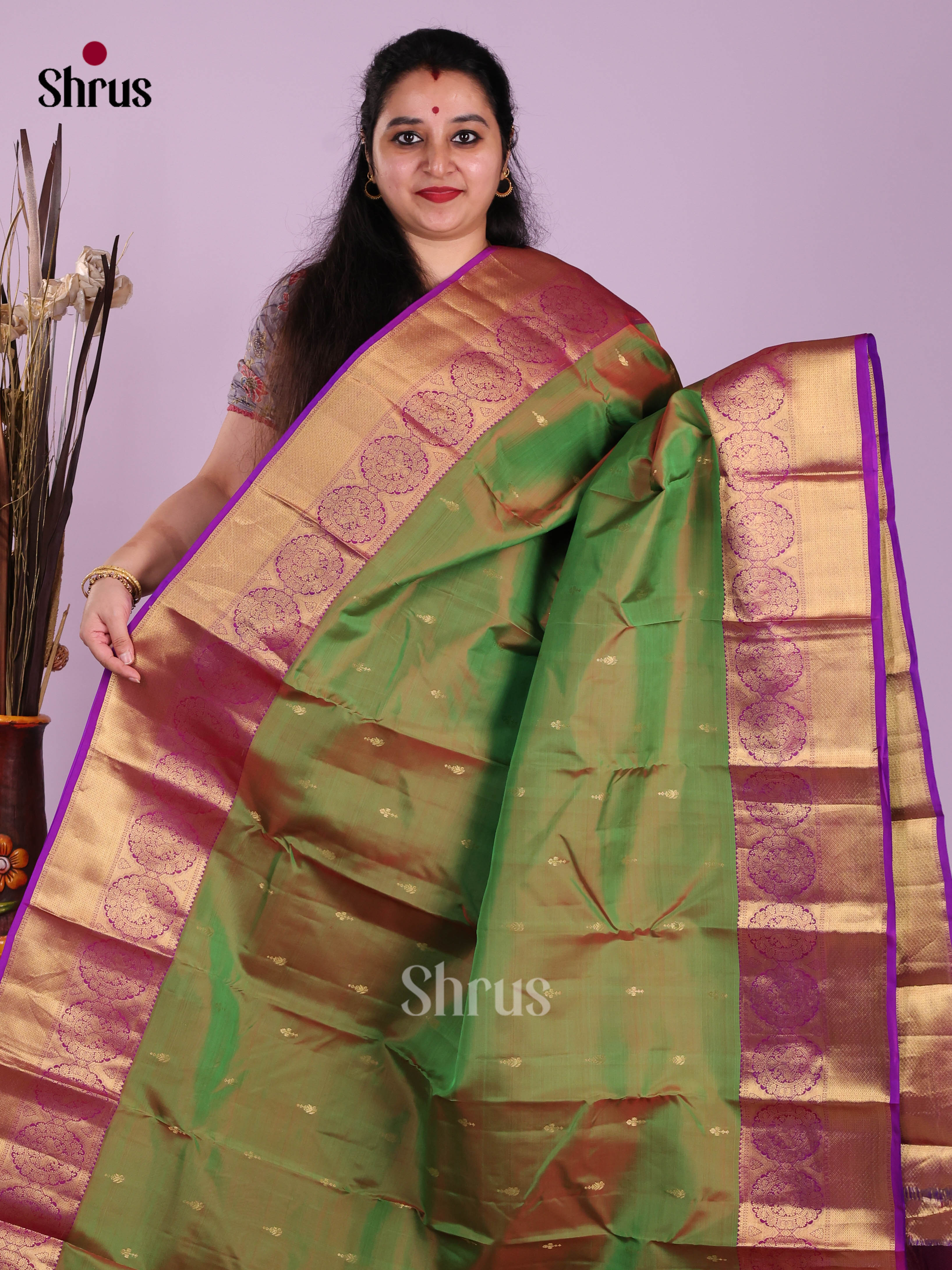 Double Shaded Green & Purple- Kanchipuram-halfpure Saree