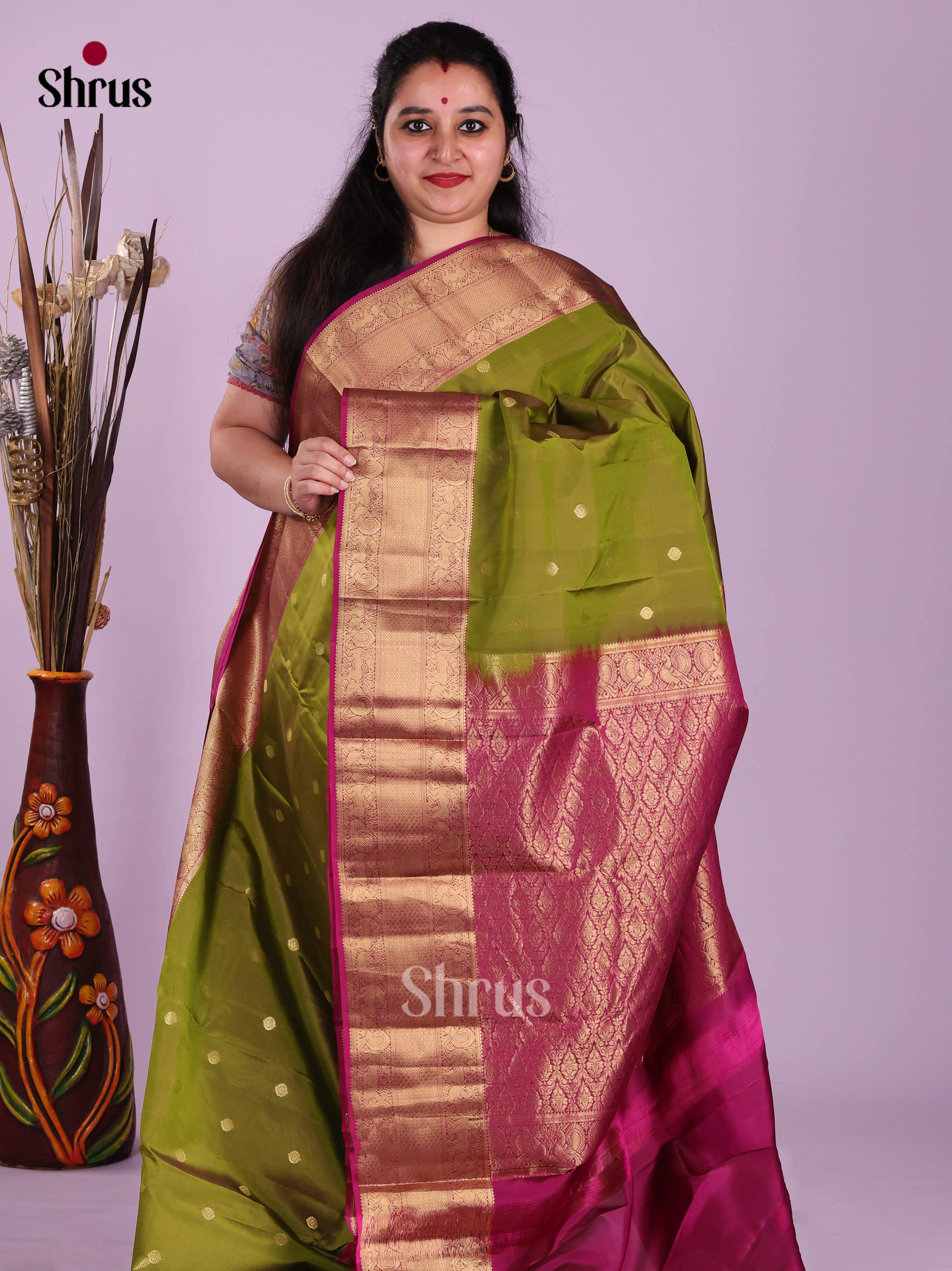 Green & Purple - Kanchipuram-halfpure Saree