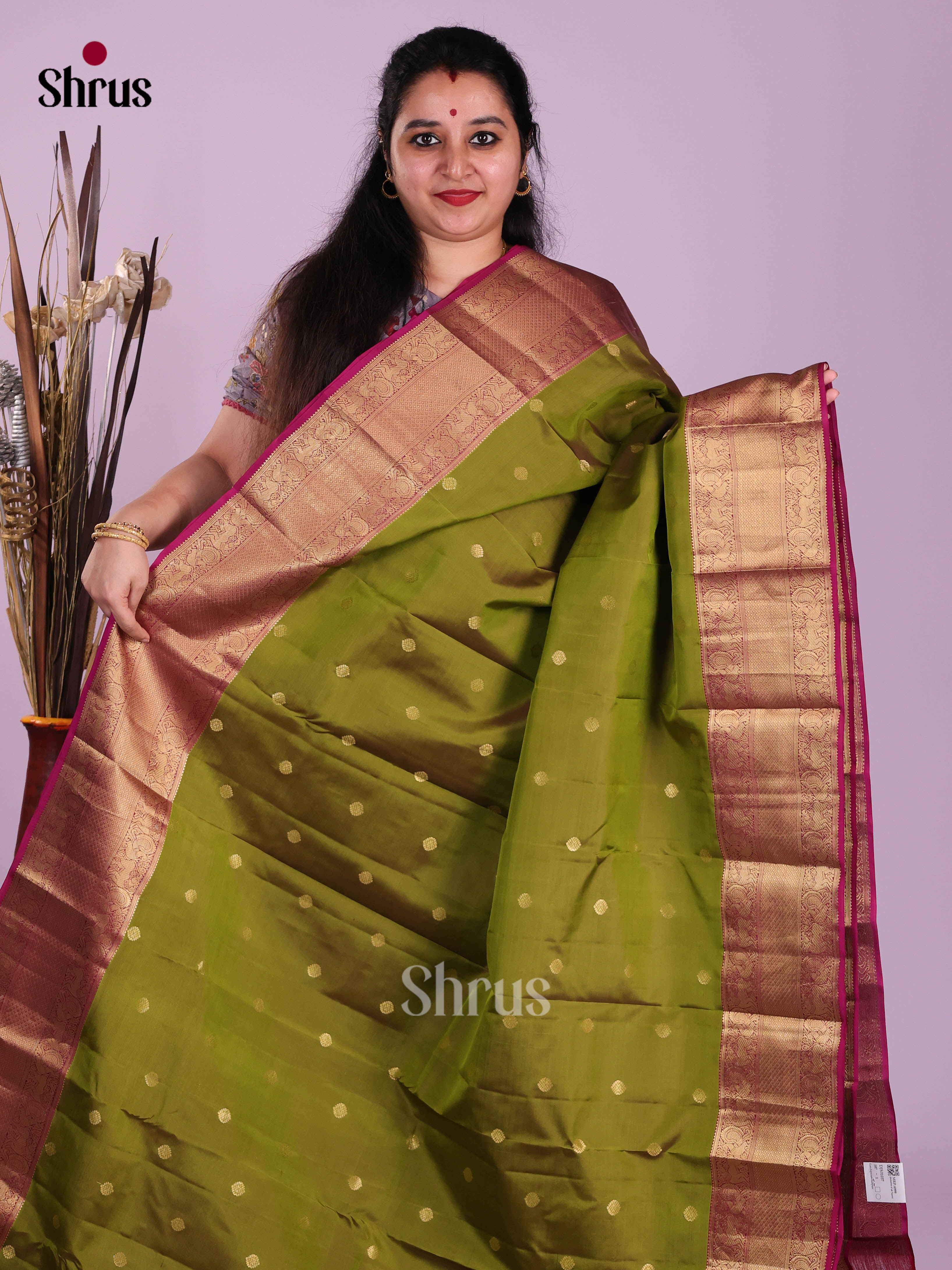 Green & Purple - Kanchipuram-halfpure Saree