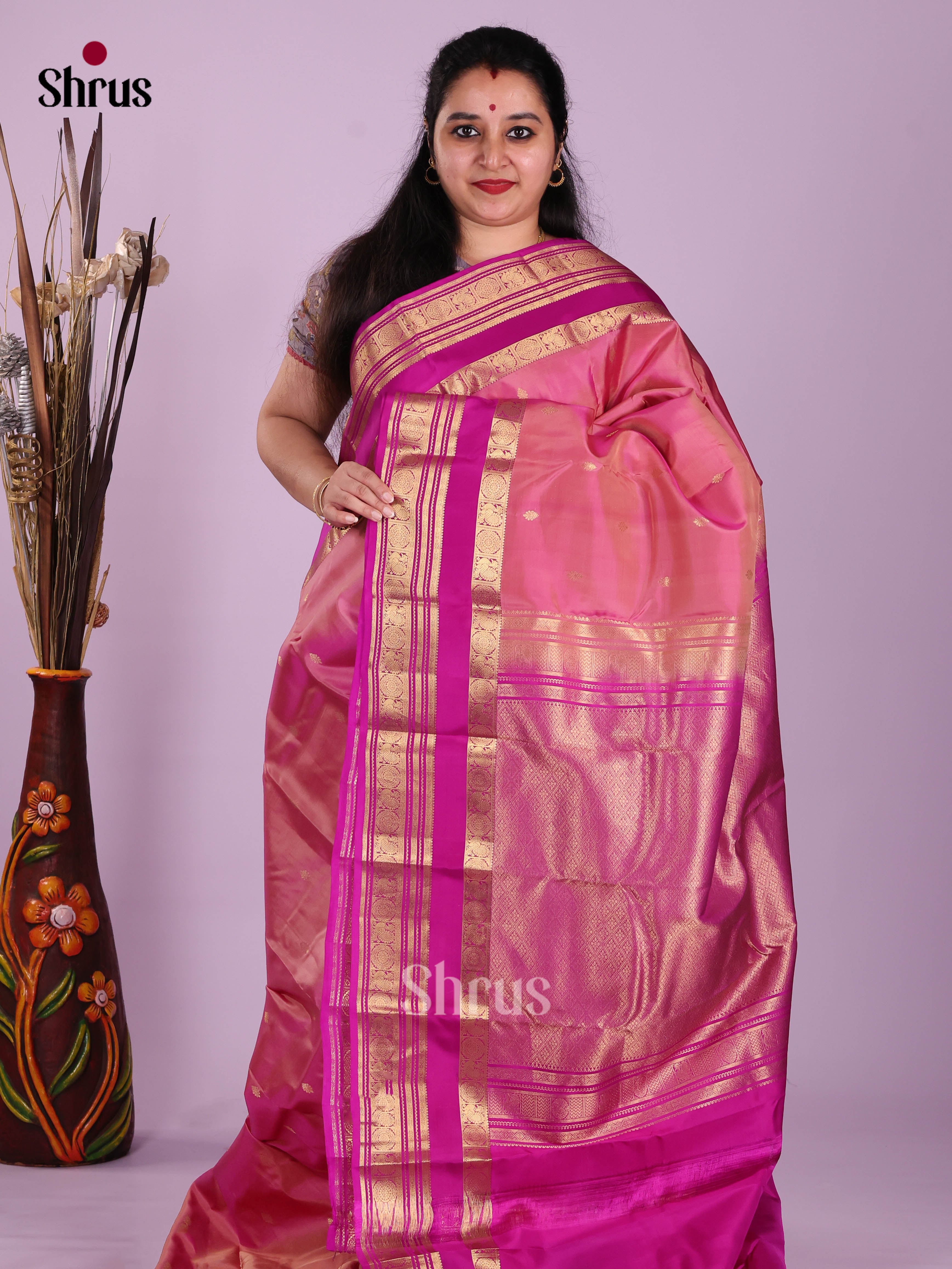 Pink & Majenta- Kanchipuram-halfpure Saree