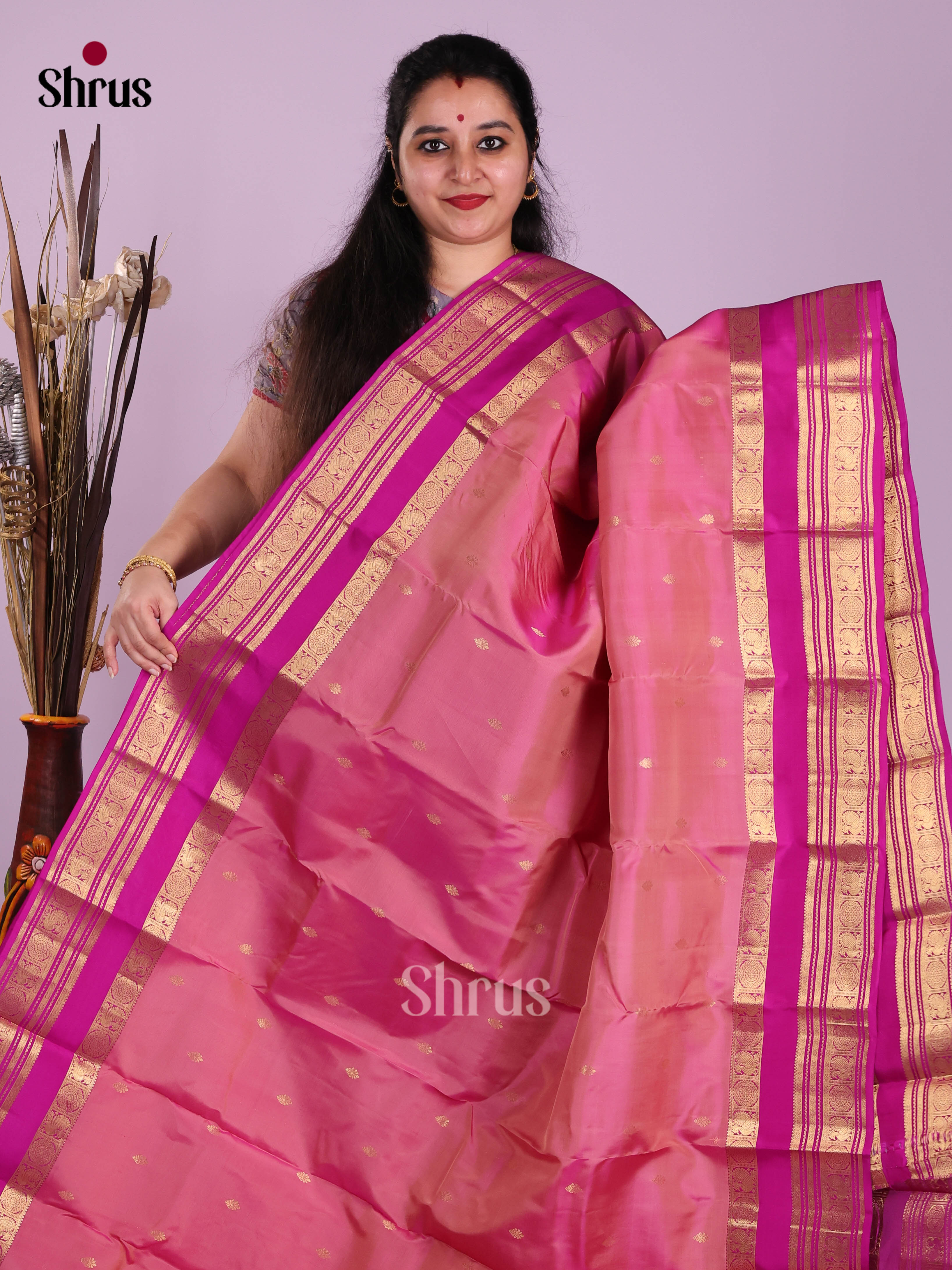 Pink & Majenta- Kanchipuram-halfpure Saree