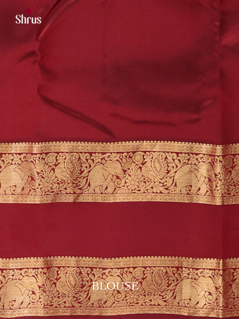 Orange & Maroon - Kanchipuram-halfpure Saree