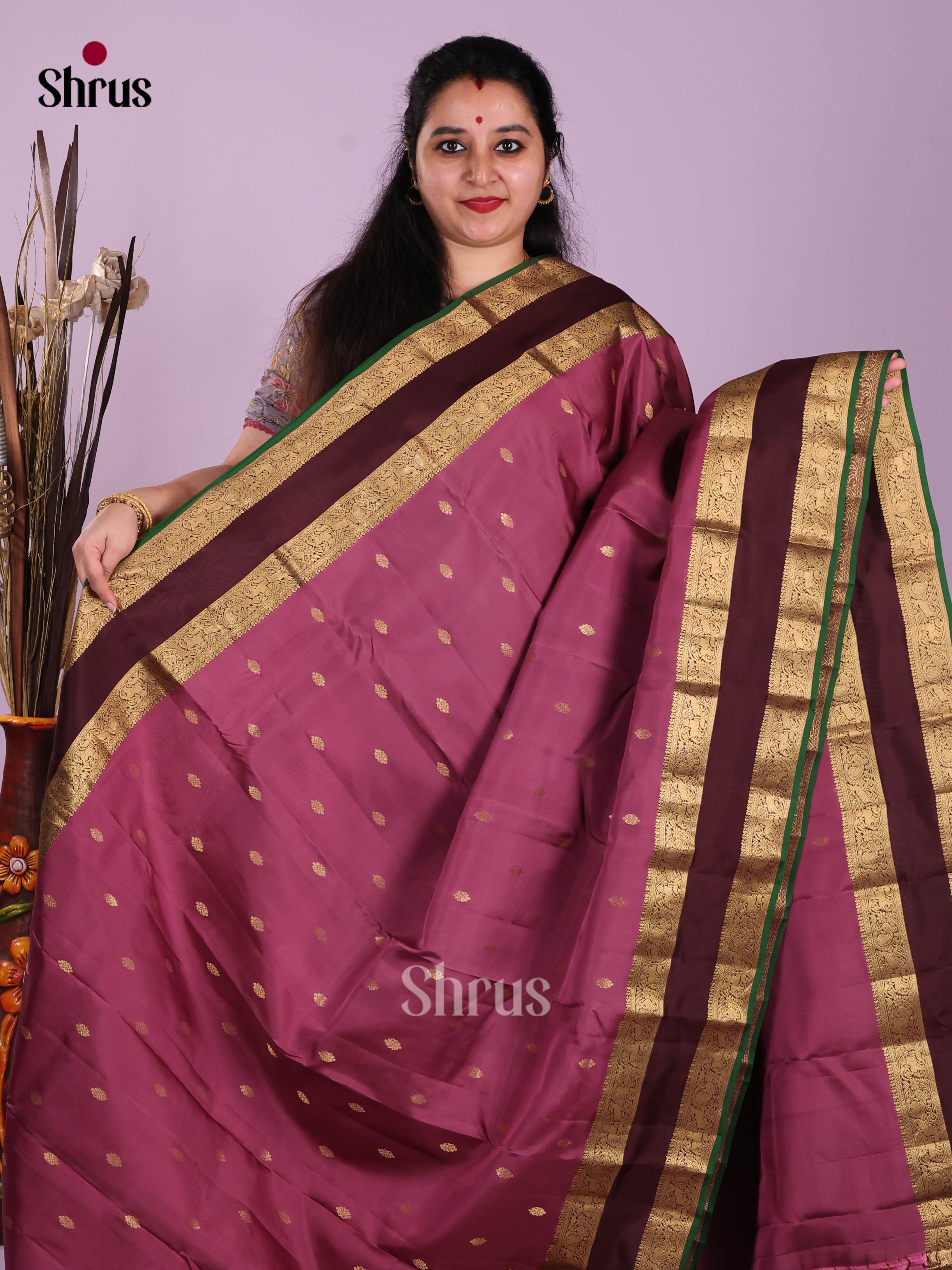 Purple & Maroon - Kanchipuram-halfpure Saree