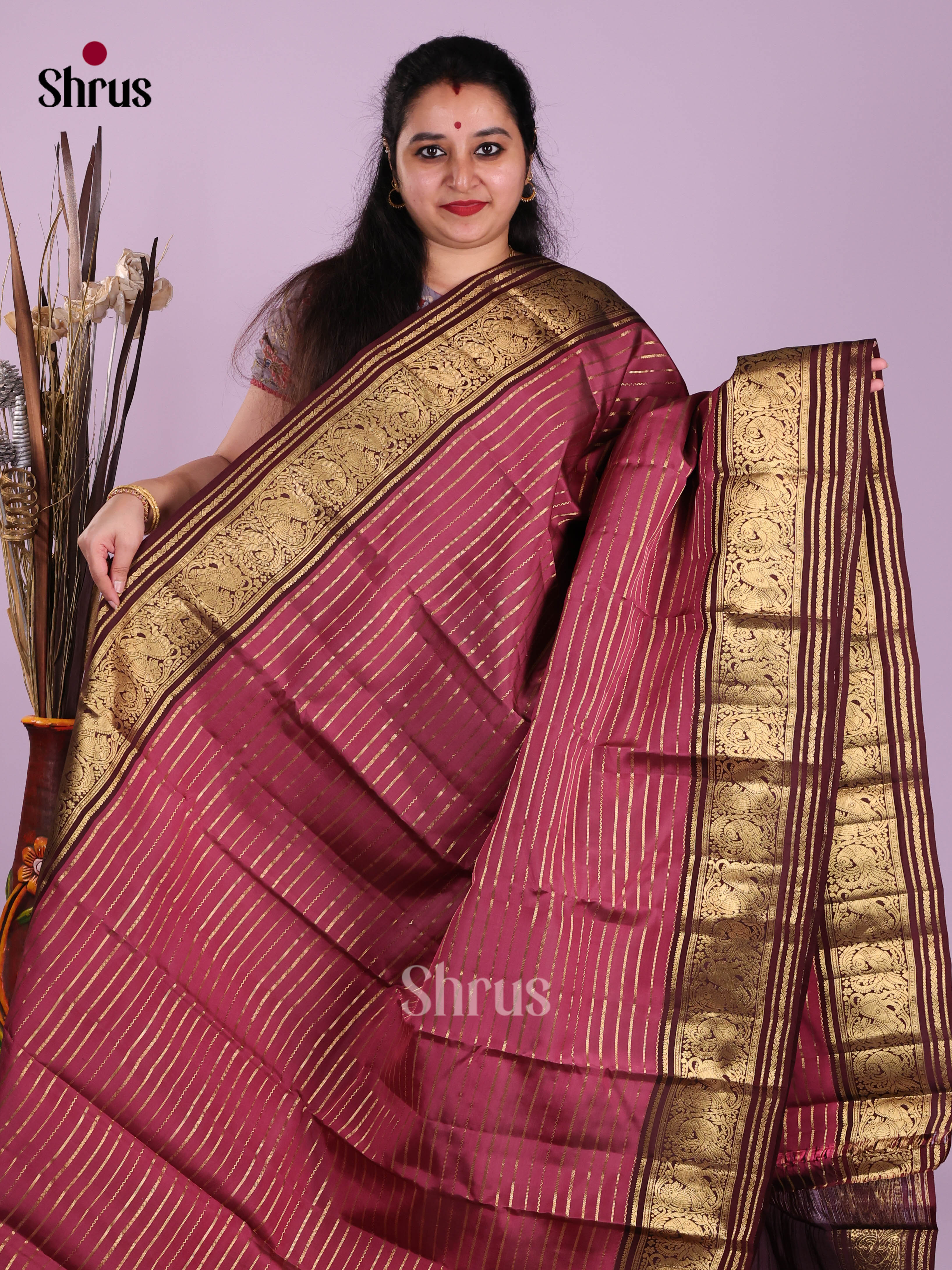 Onion Peel & Maroon - Kanchipuram-halfpure Saree