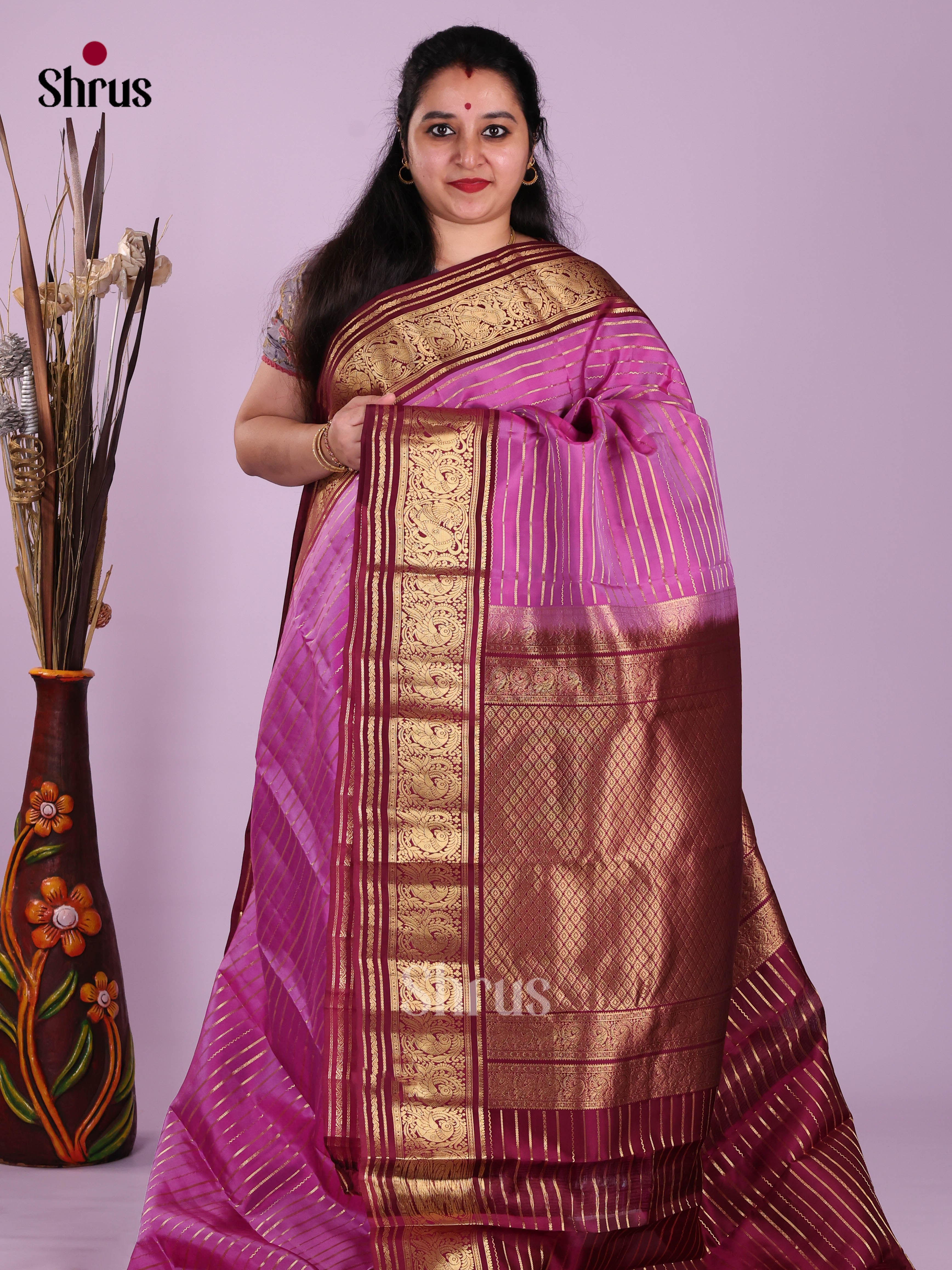 Purple & Maroon - Kanchipuram-halfpure Saree