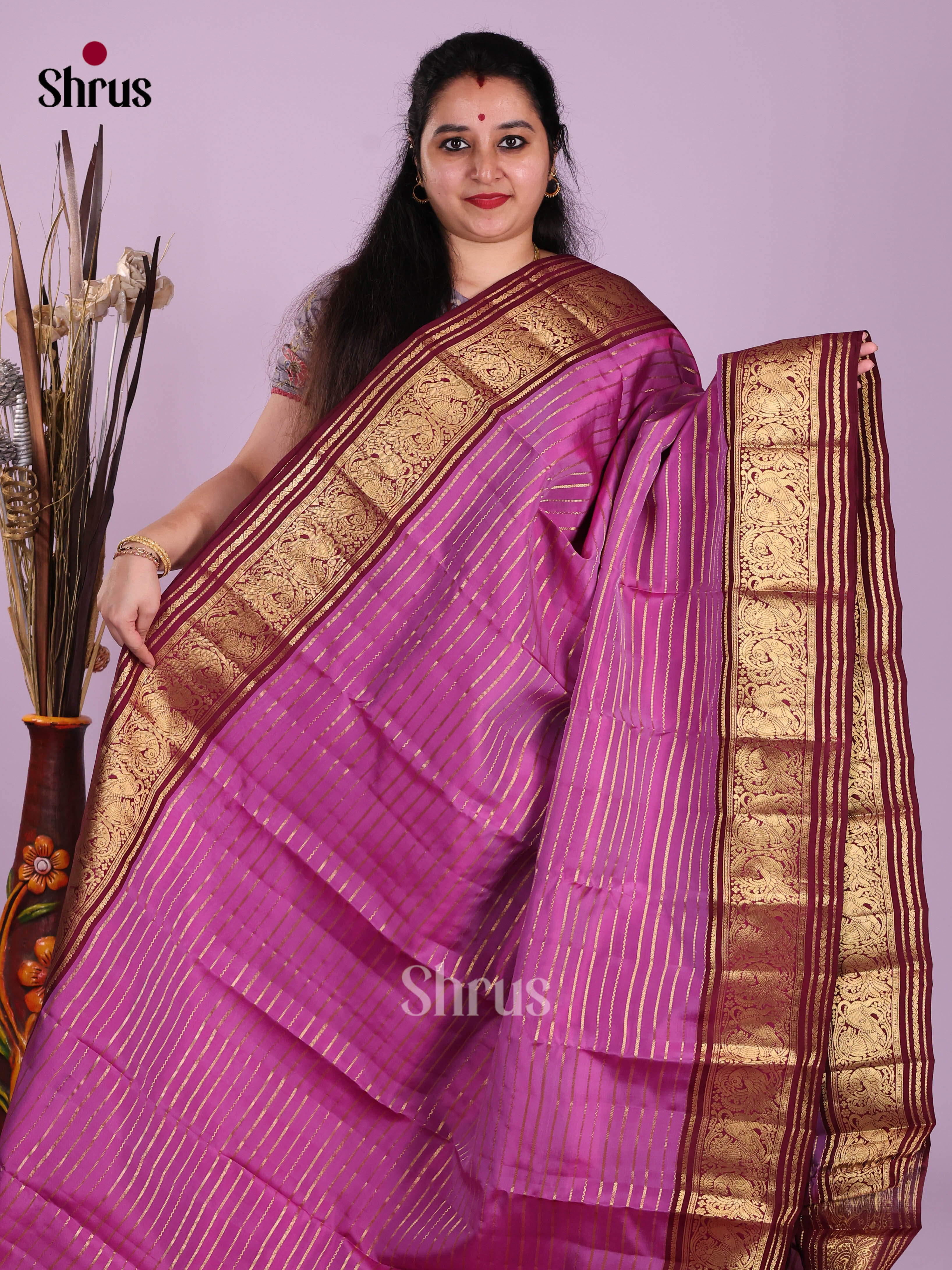 Purple & Maroon - Kanchipuram-halfpure Saree
