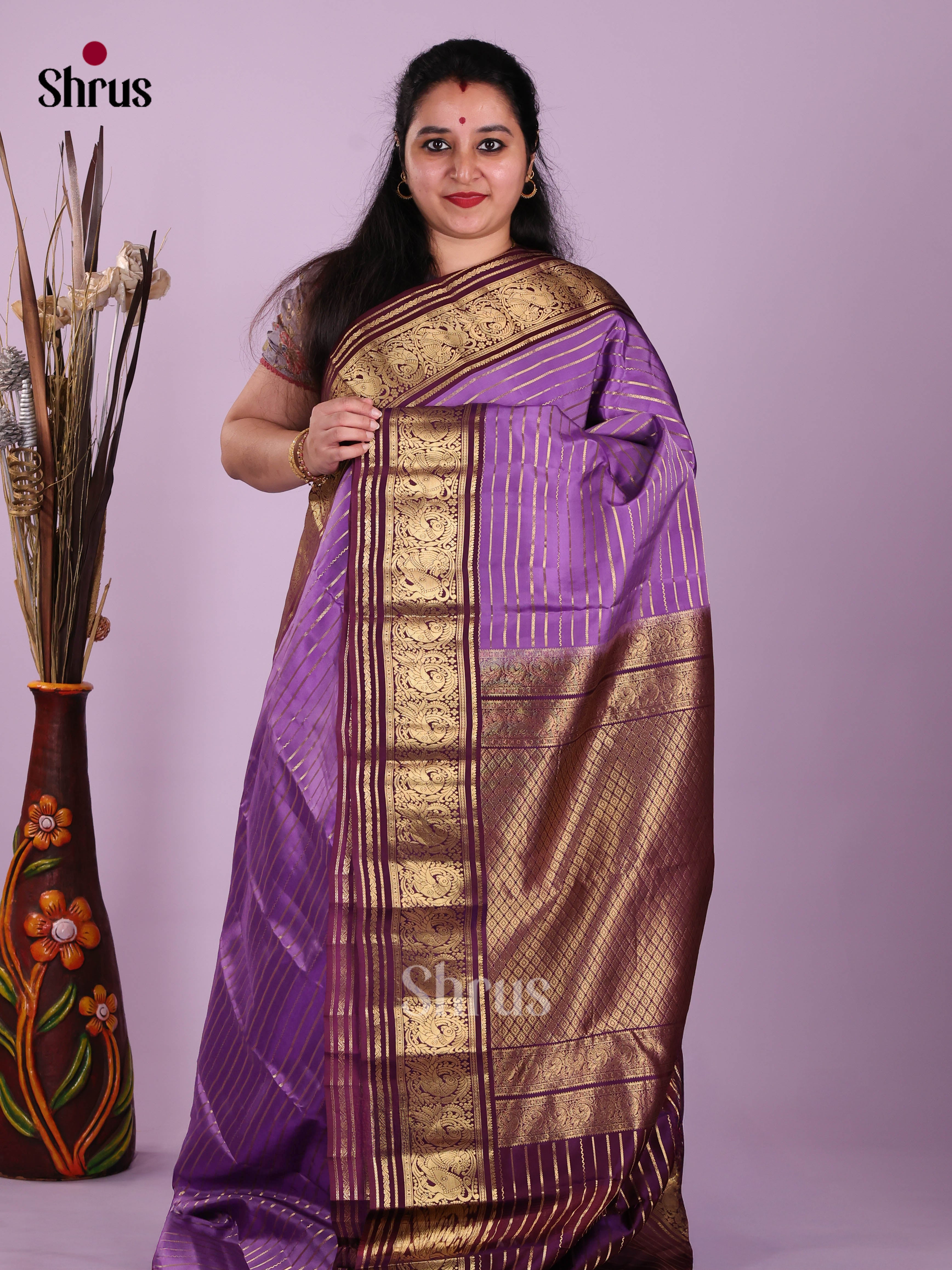 Lilac & Purple- Kanchipuram-halfpure Saree