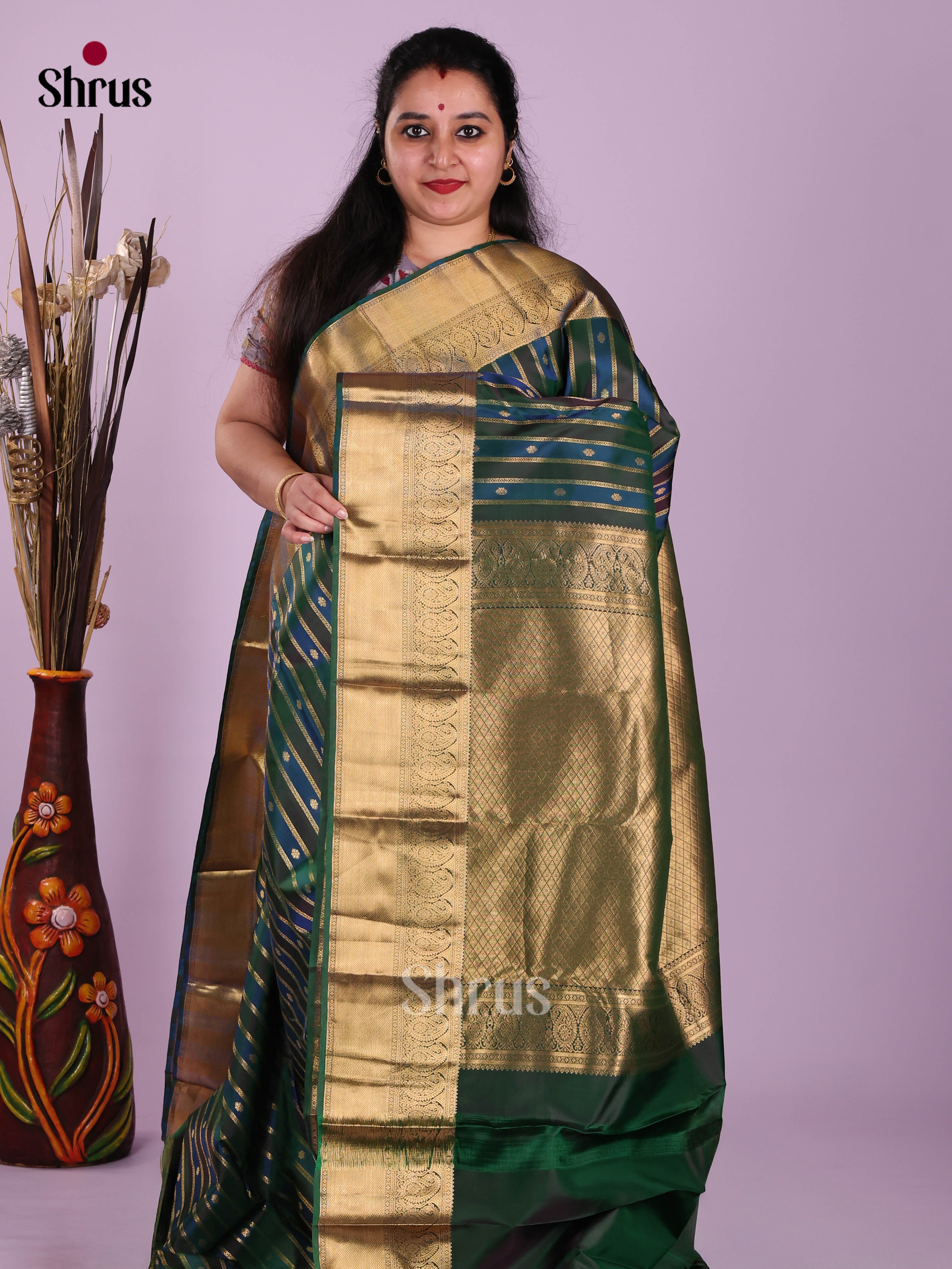 Green & Blue - Kanchipuram-halfpure Saree