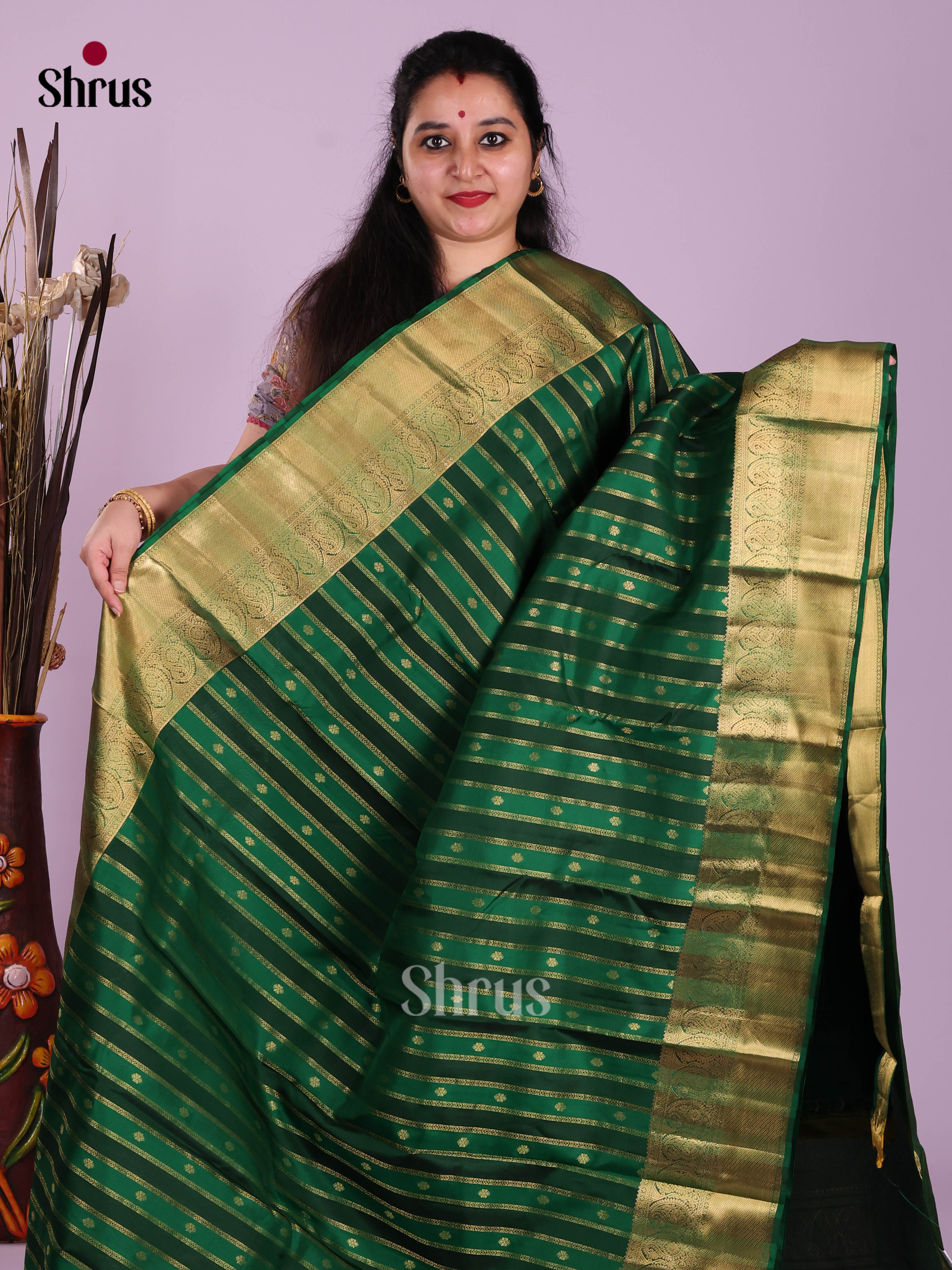 Green - Kanchipuram-halfpure Saree