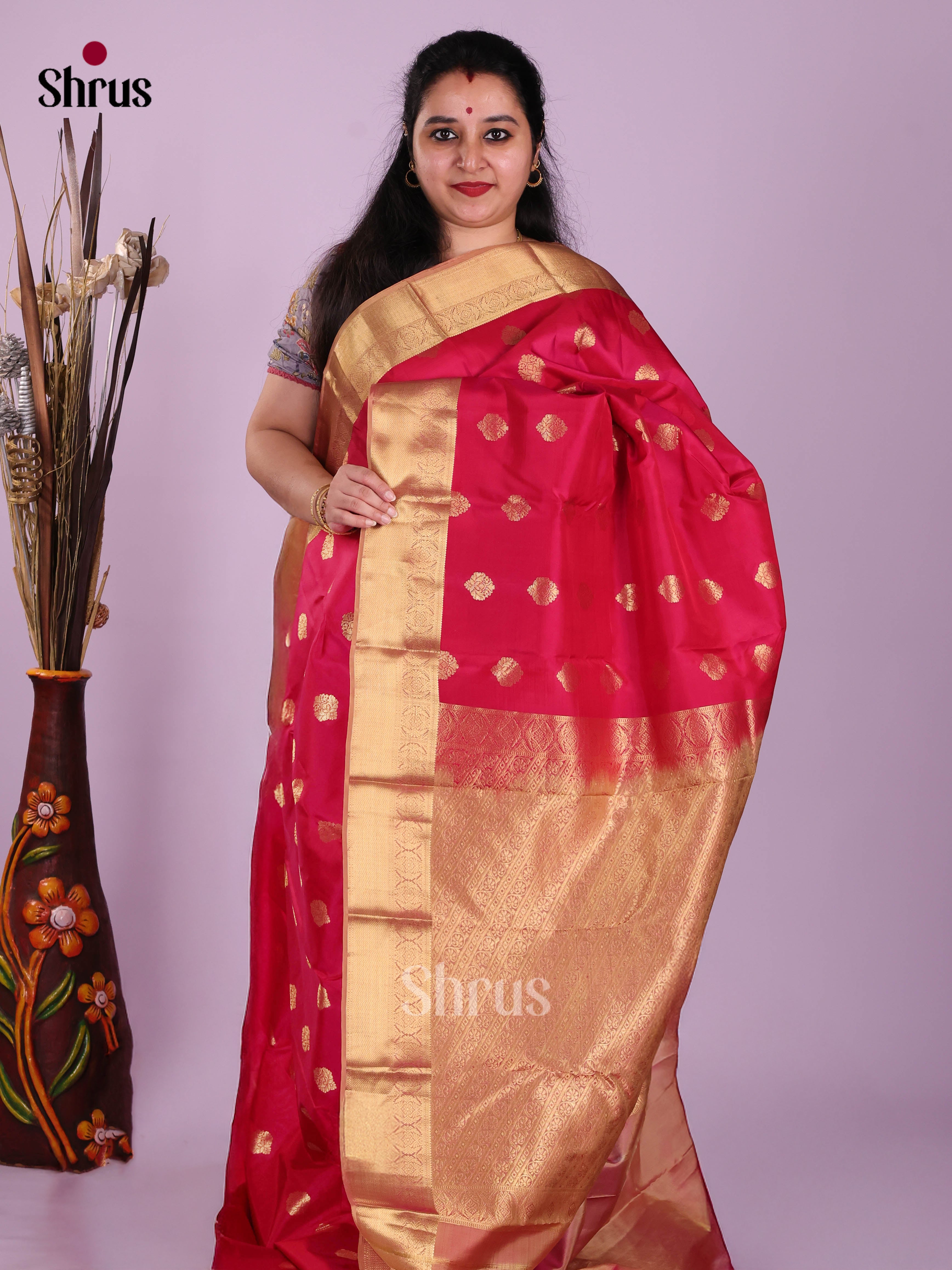 Red & Brown - Kanchipuram-halfpure Saree