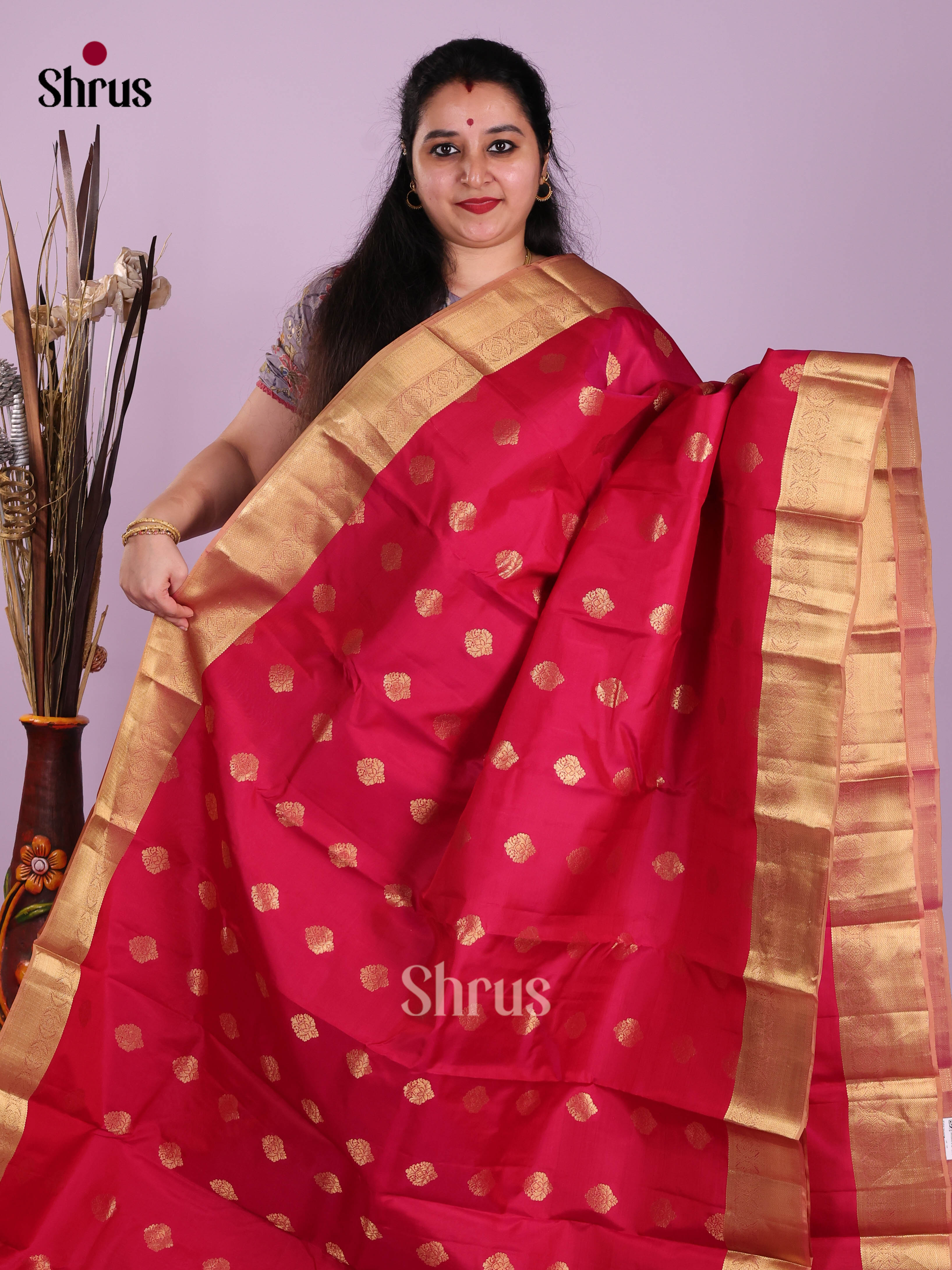 Red & Brown - Kanchipuram-halfpure Saree