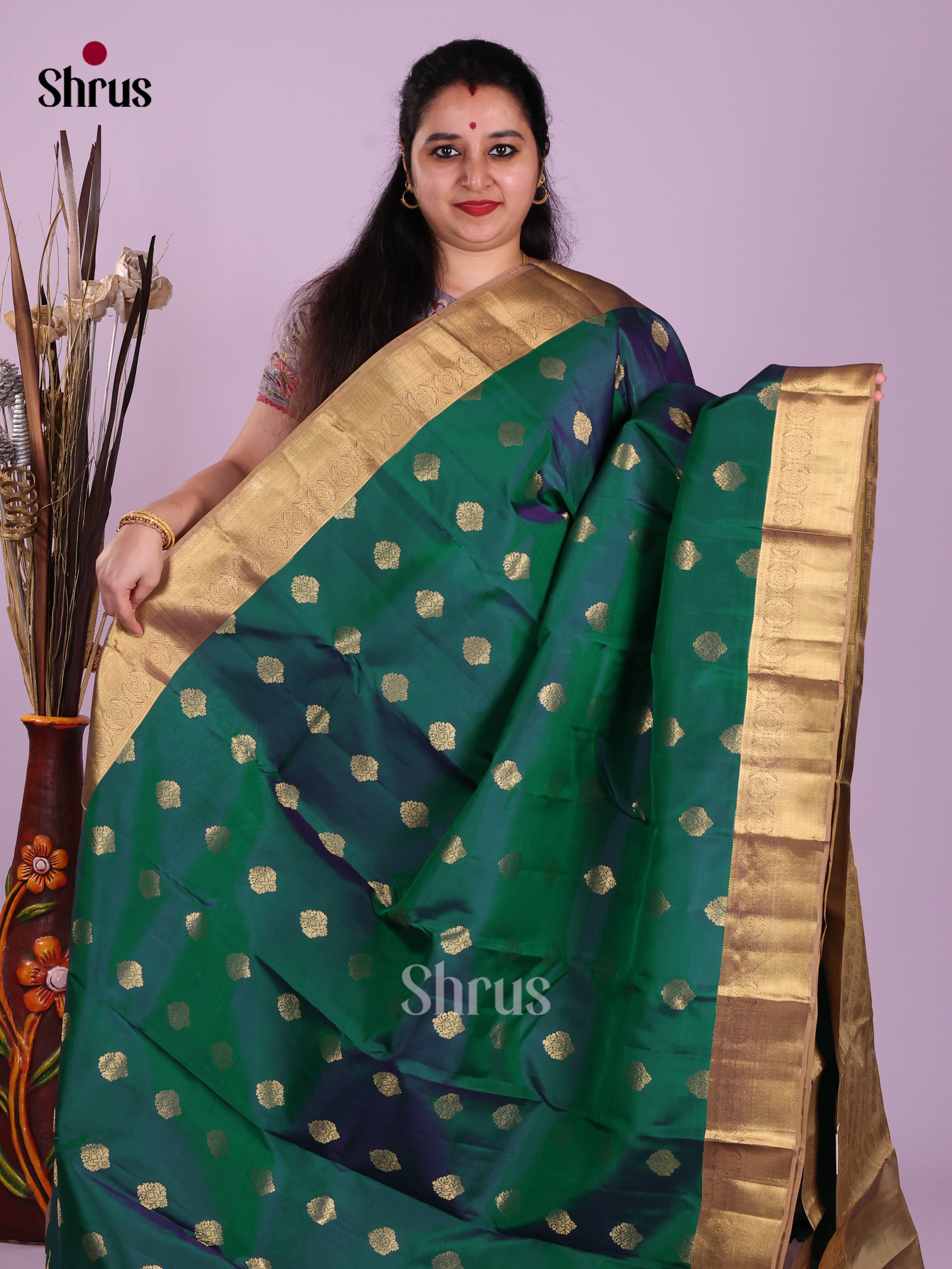 Green & Grey- Kanchipuram-halfpure Saree