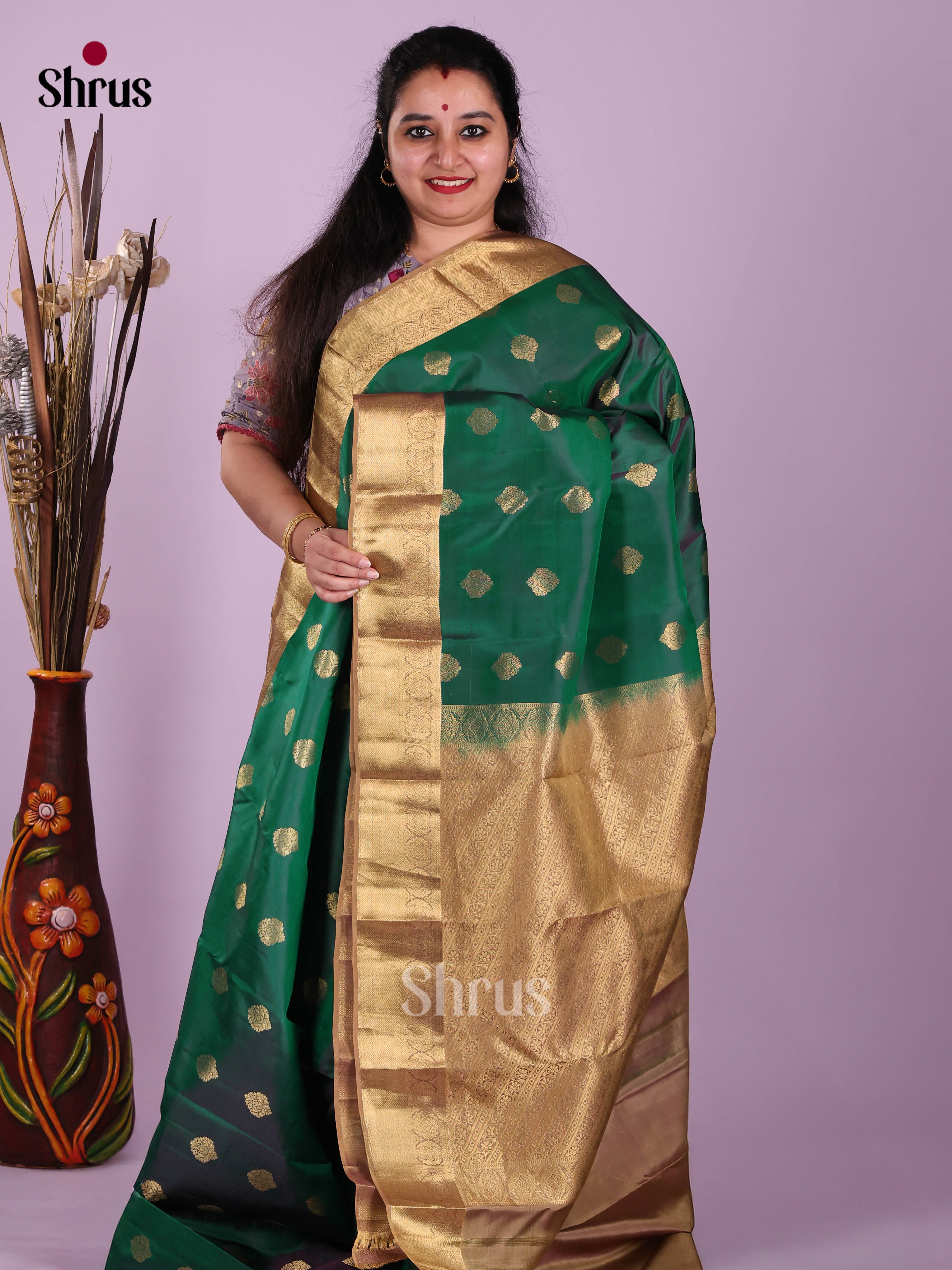 Green & Grey - Kanchipuram-halfpure Saree