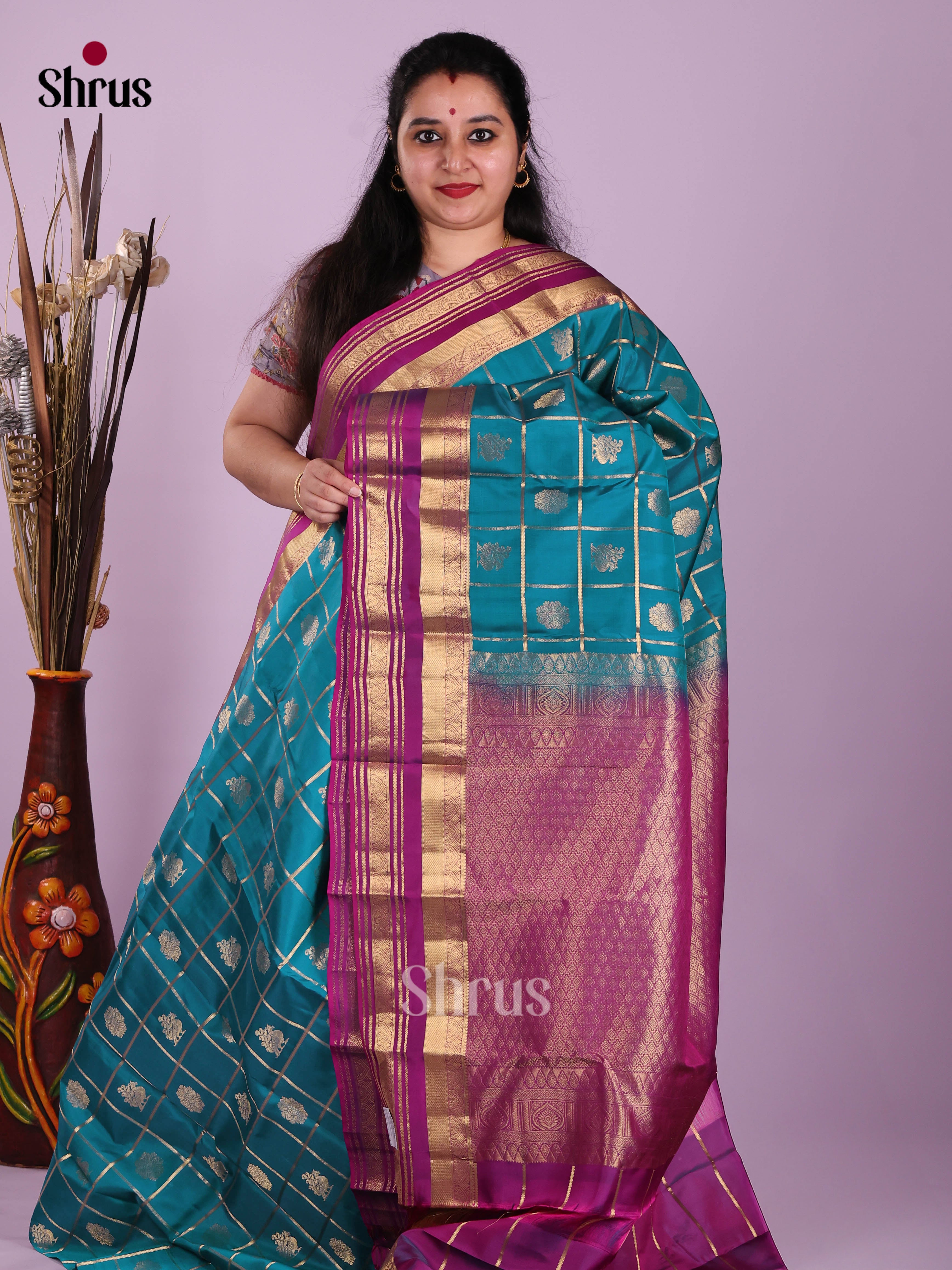 Blue & Purple - Kanchipuram-halfpure Saree