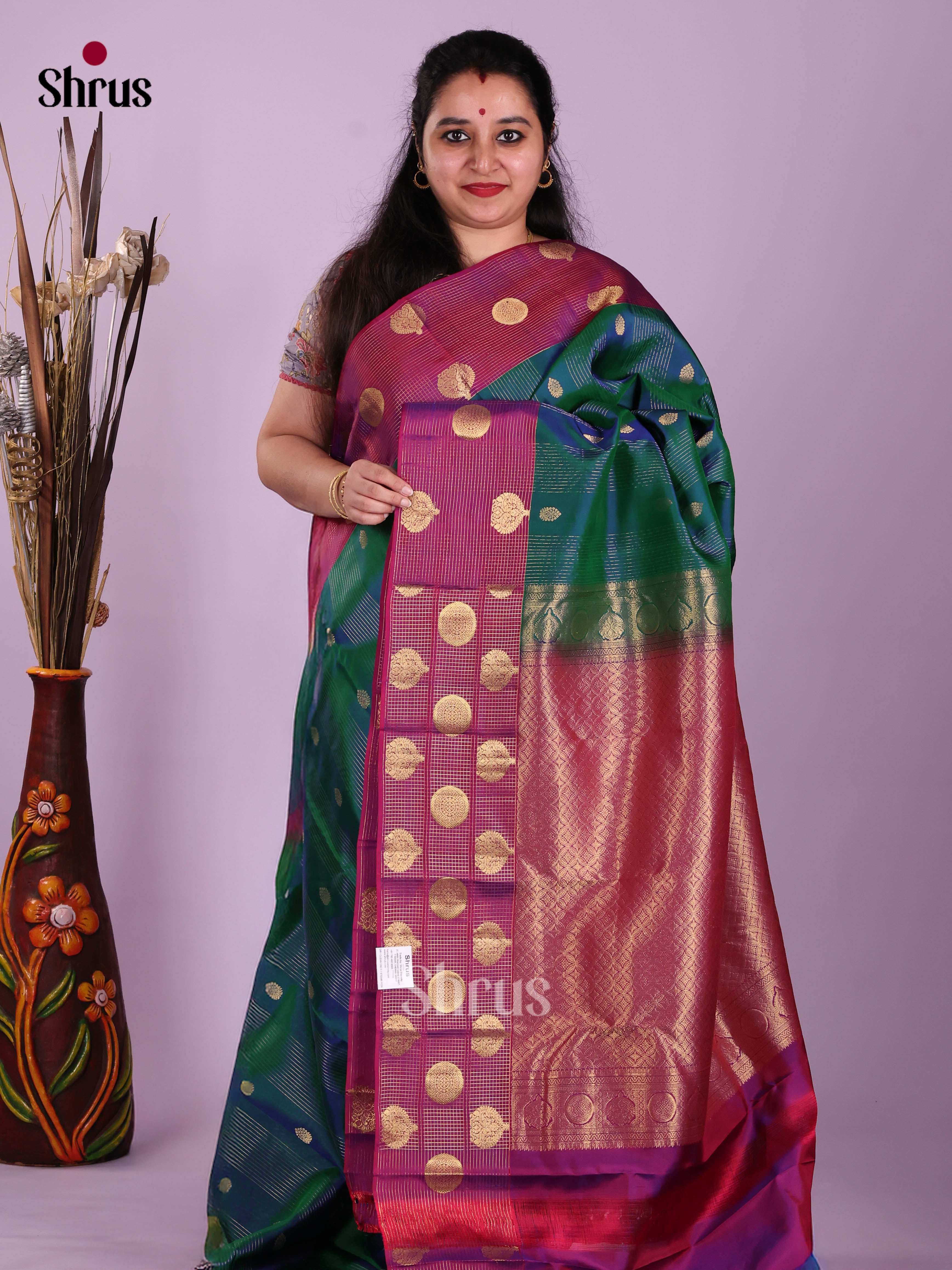 Green & Maroon- Kanchipuram-halfpure Saree