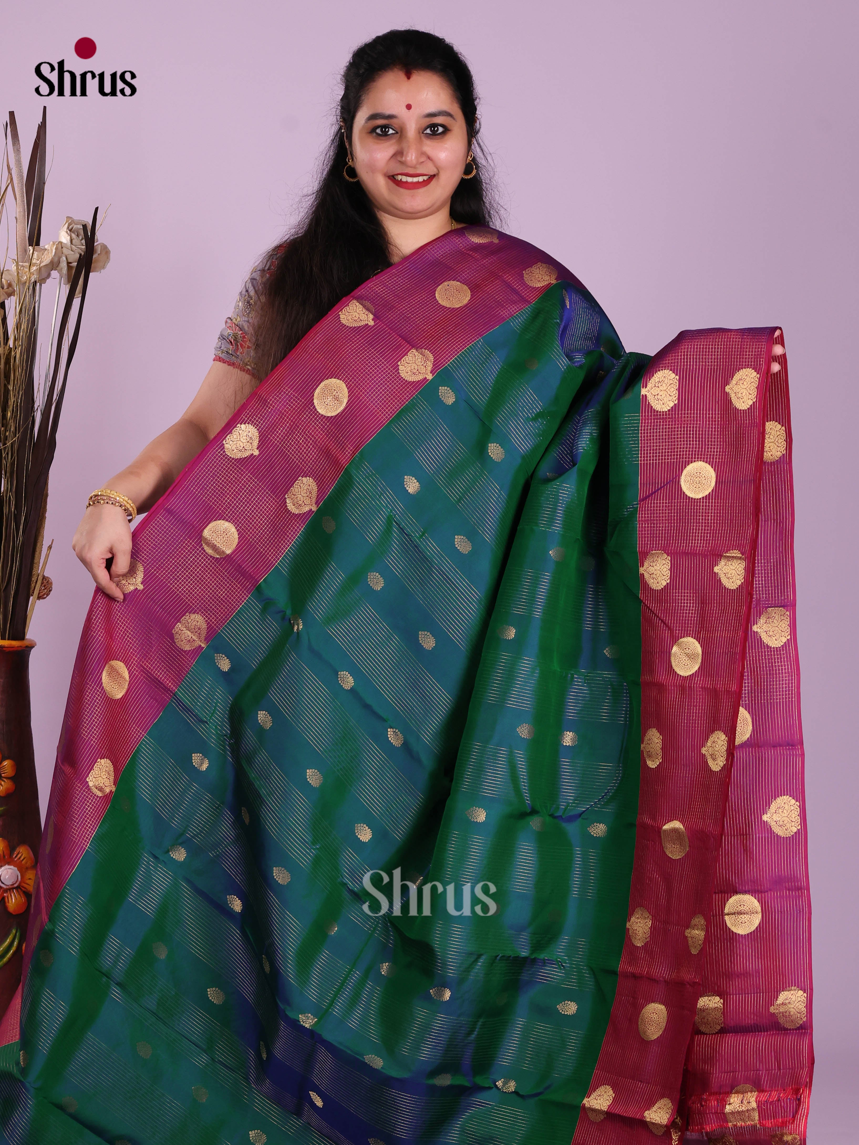 Green & Maroon- Kanchipuram-halfpure Saree