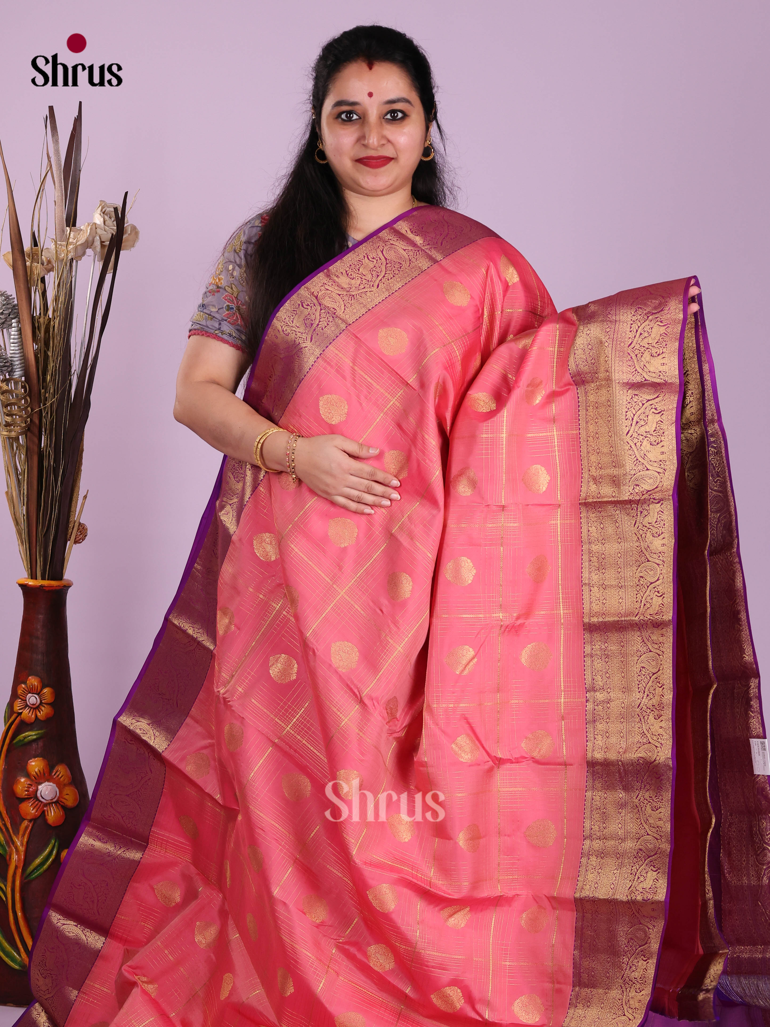 Pink & Purple - Kanchipuram-halfpure Saree