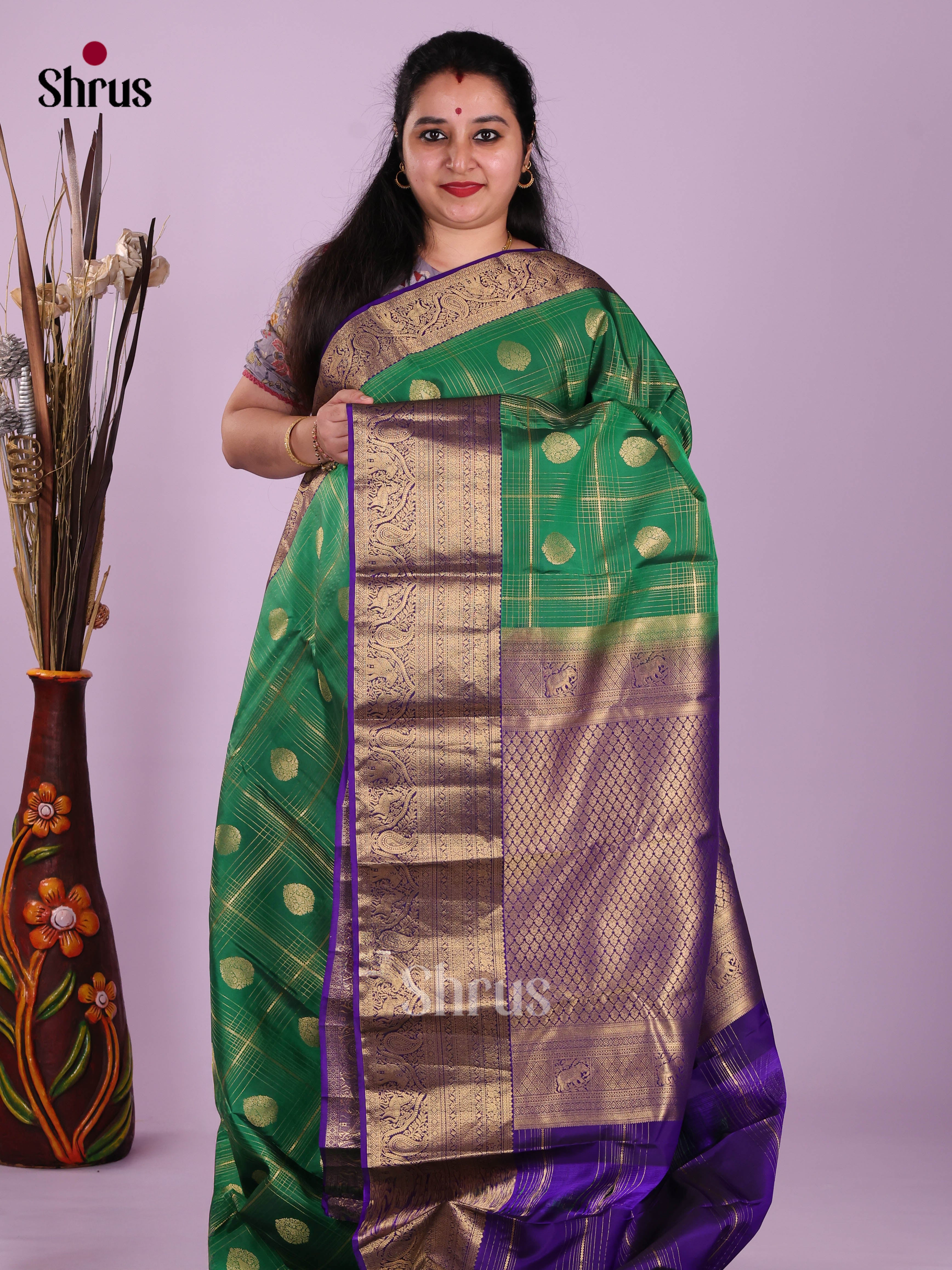 Green & Blue - Kanchipuram-halfpure Saree