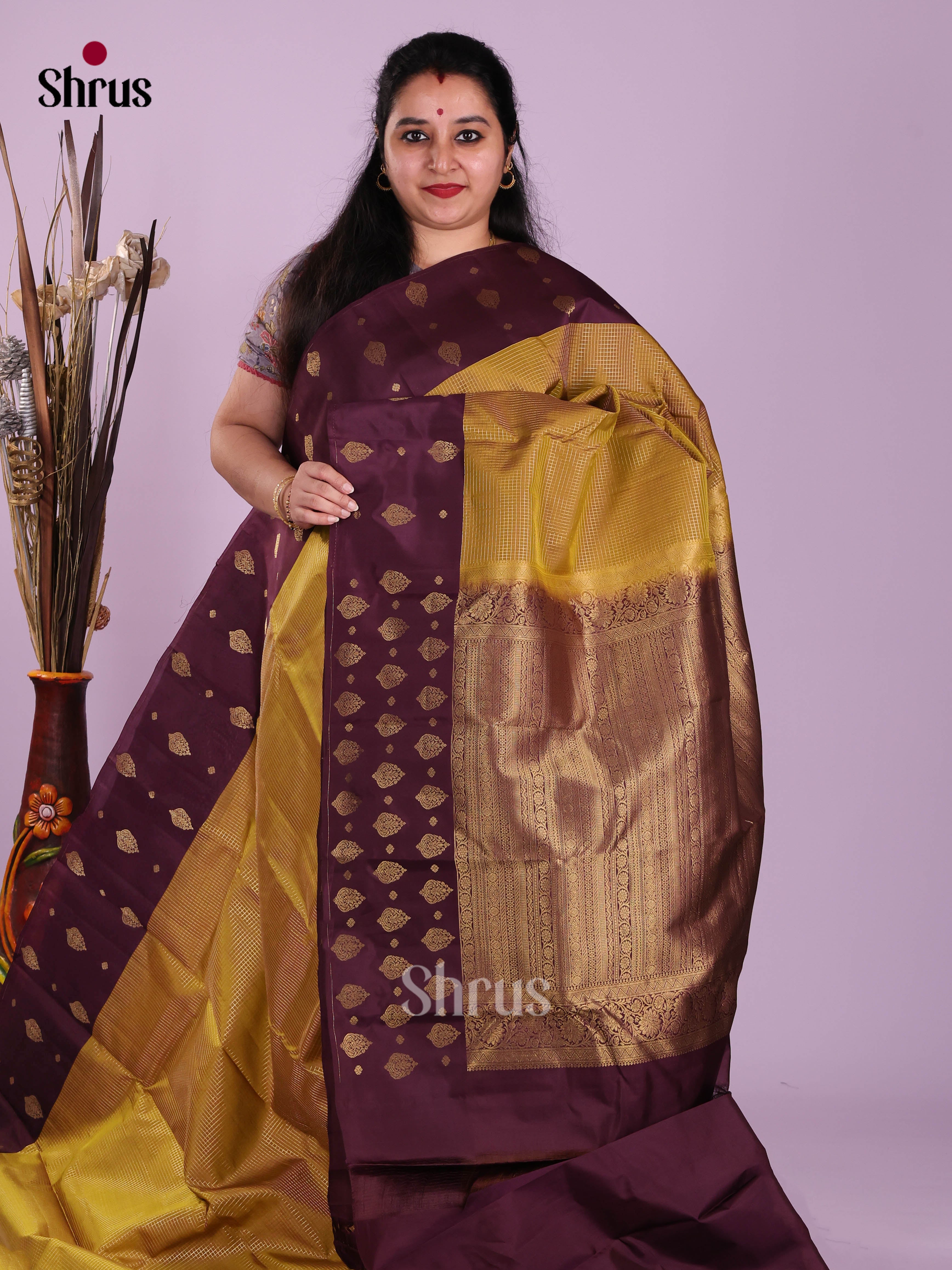 Mehandi Green & Purple- Kanchipuram-halfpure Saree