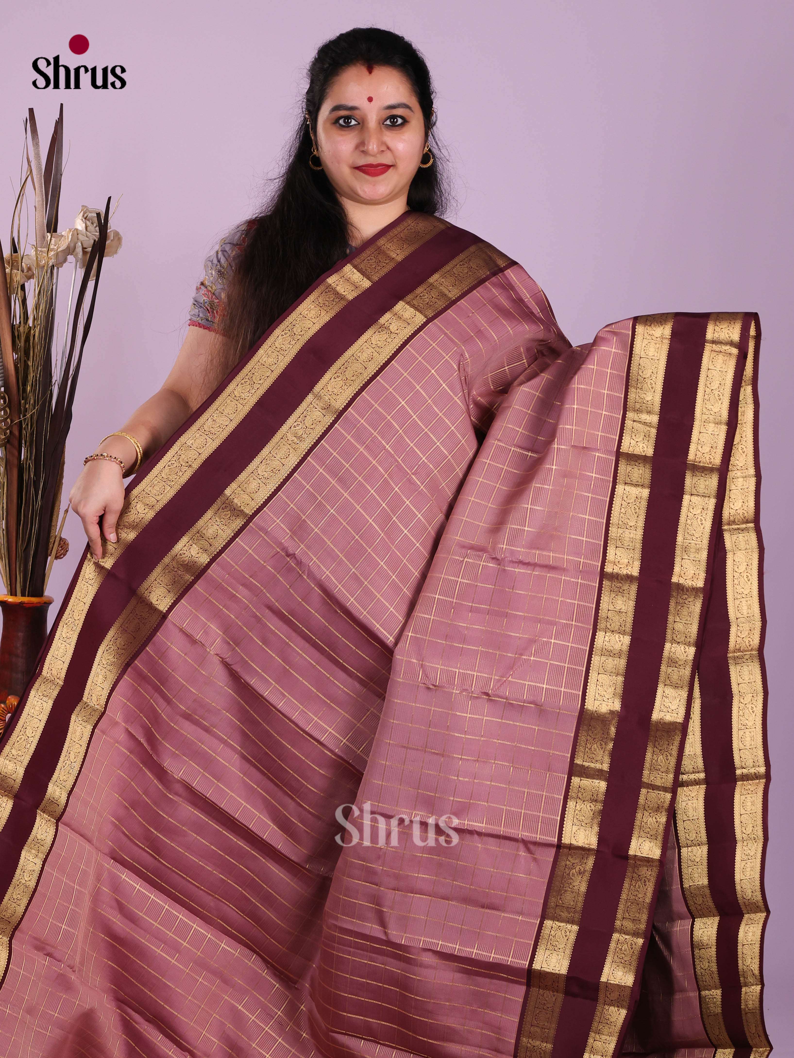 Mauve & Maroon- Kanchipuram-halfpure Saree